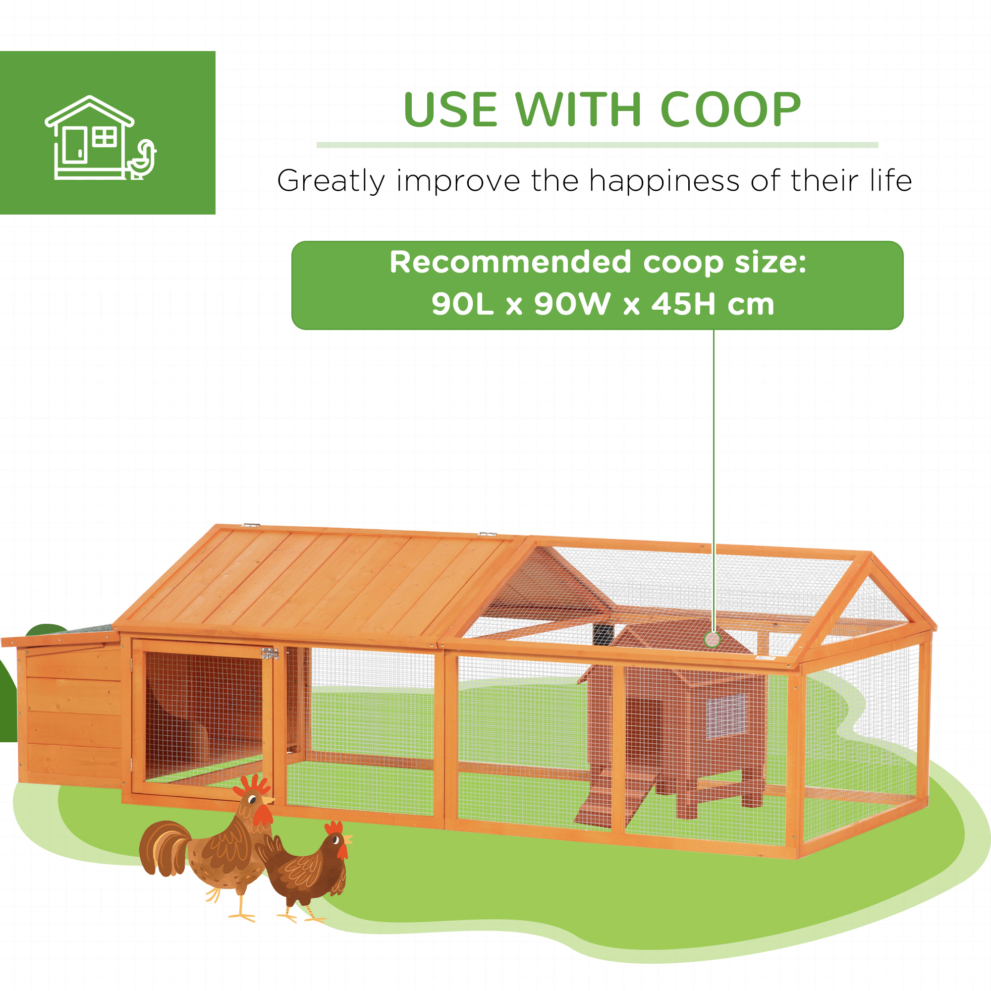 PawHut Wooden Chicken Coop with Nesting Box, Openable Roof, for 4-8 Chickens 6