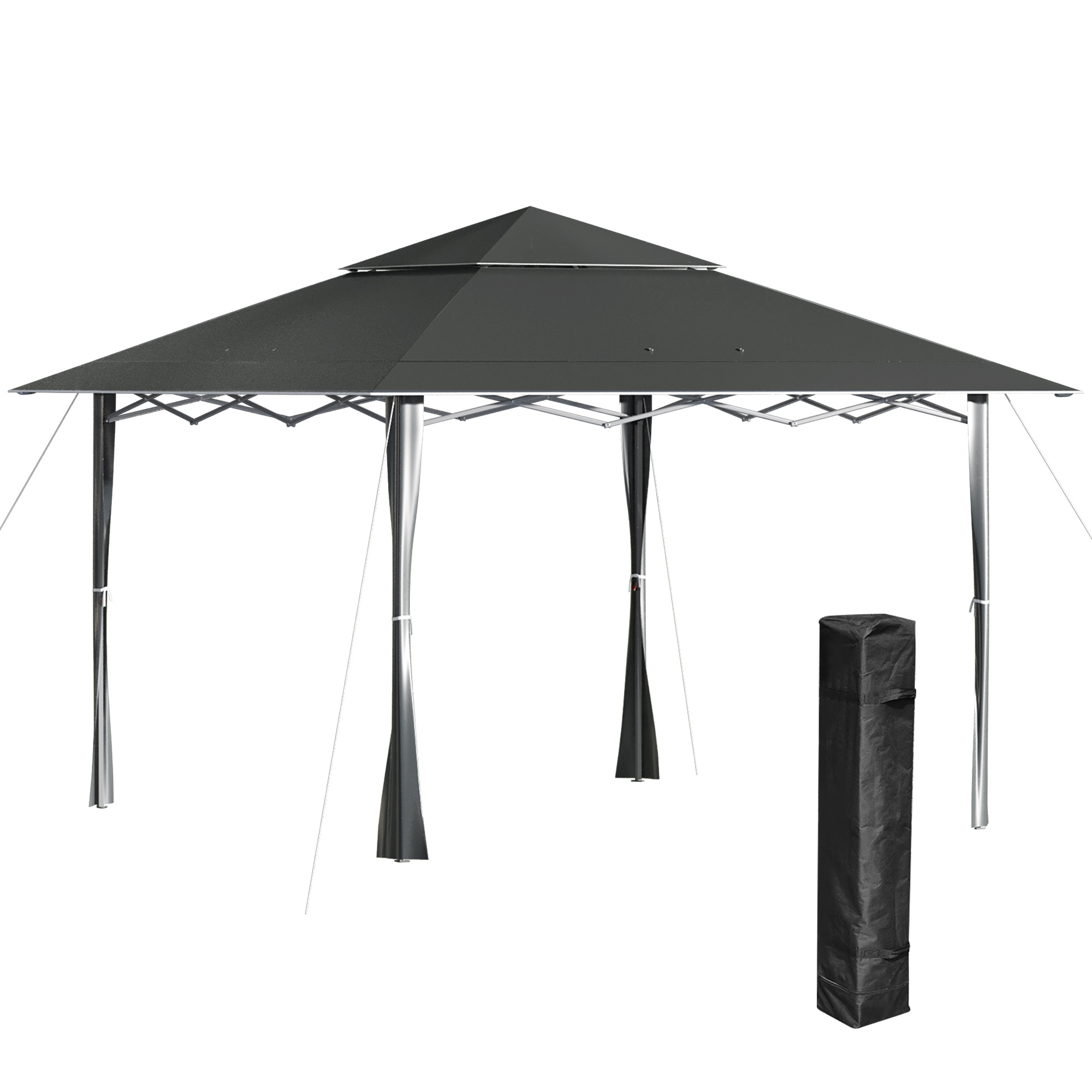 Product photograph of Outsunny 4 X 4m Pop-up Gazebo Double Roof Canopy Tent With Roller Bag Adjustable Legs Outdoor Party Steel Frame Dark Grey from Aosom UK