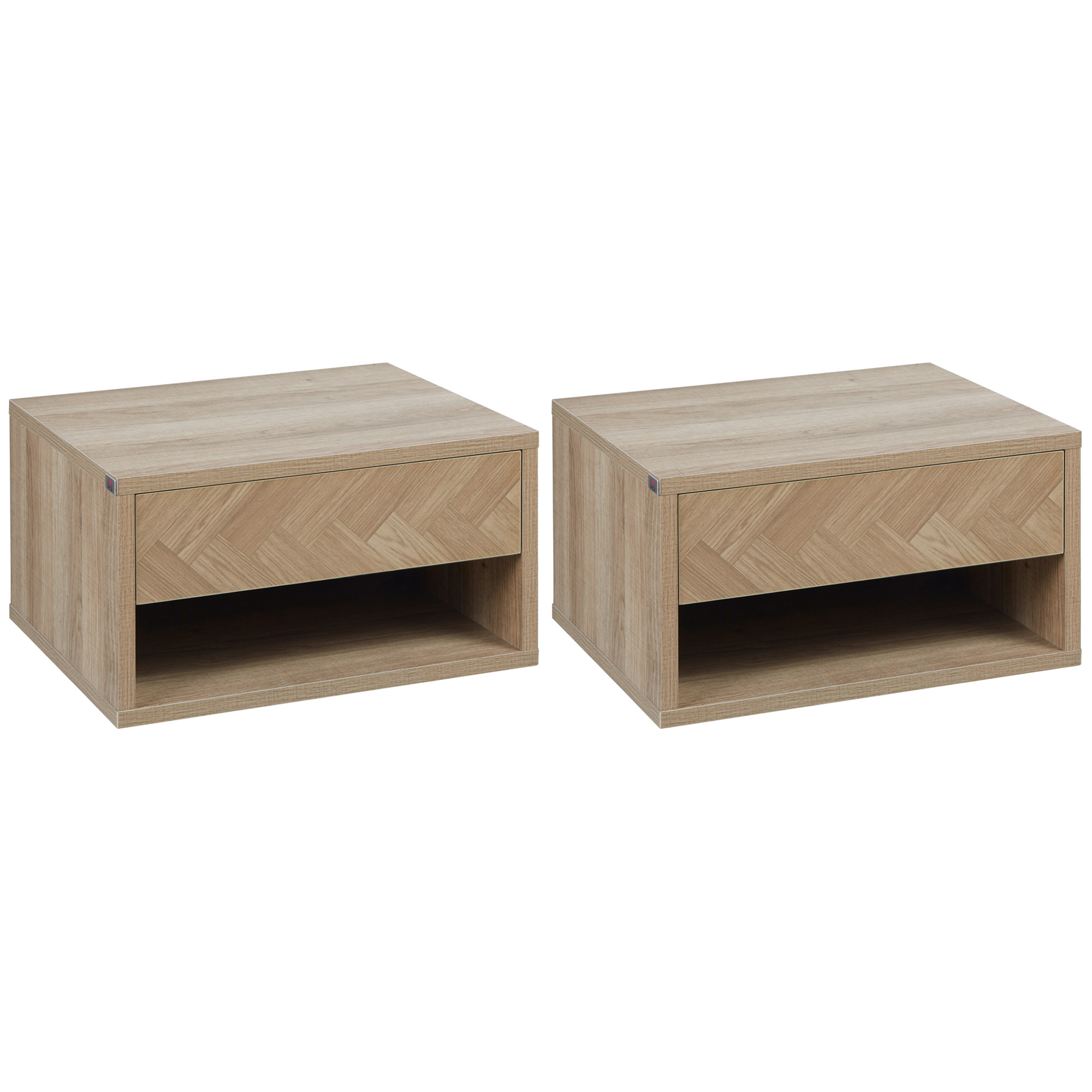 HOMCOM Juego de 2 Mesitas de Noche Colgantes Mesillas de Noche con Cajón para Dormitorio 37x32x21 cm Natural