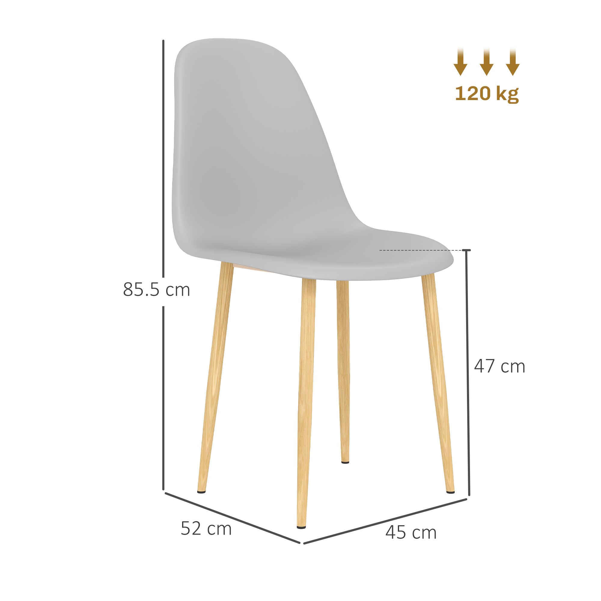 HOMCOM Modern Dining Chairs Set of 4, Kitchen Chairs with Backrest and Steel Legs for Dining Room, Living Room, Grey 3
