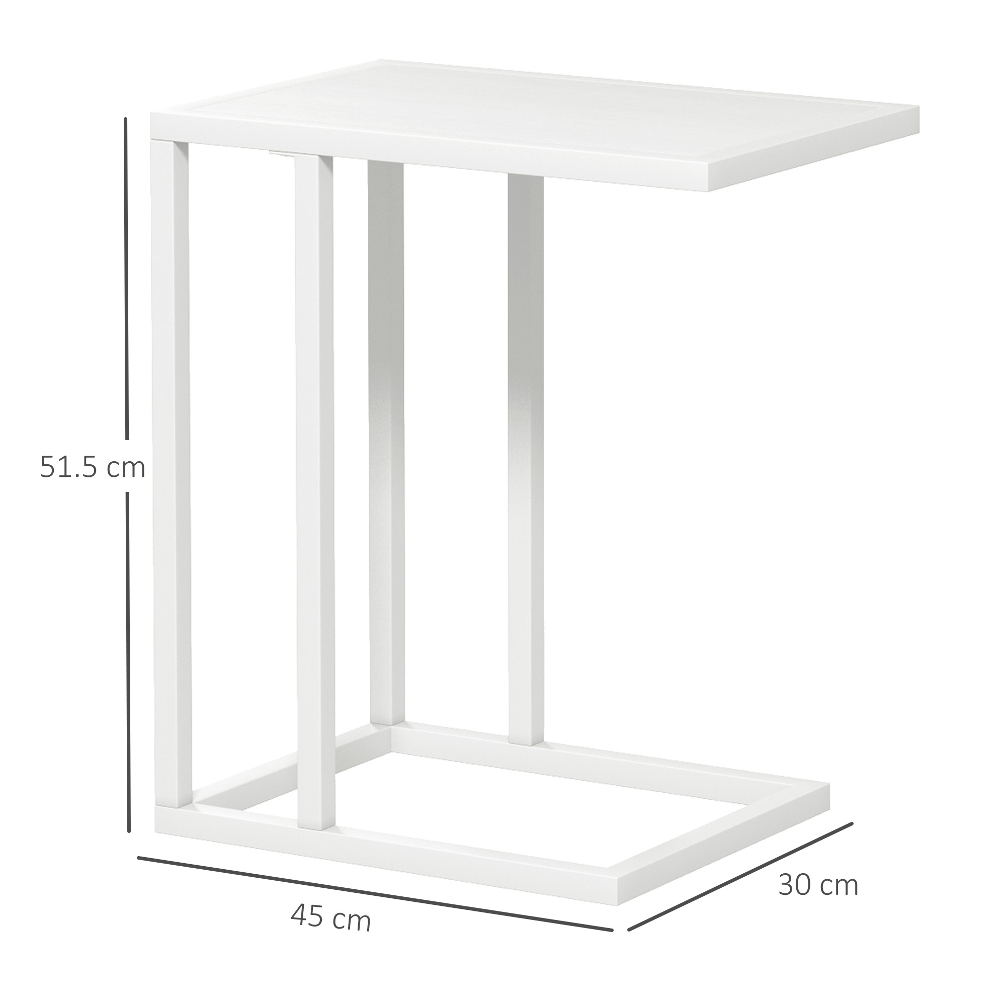 HOMCOM C Shape Bedside Table w/Metal Frame Wood-Effect Top Sofa Narrow Snack End Table for Living Room, White 3