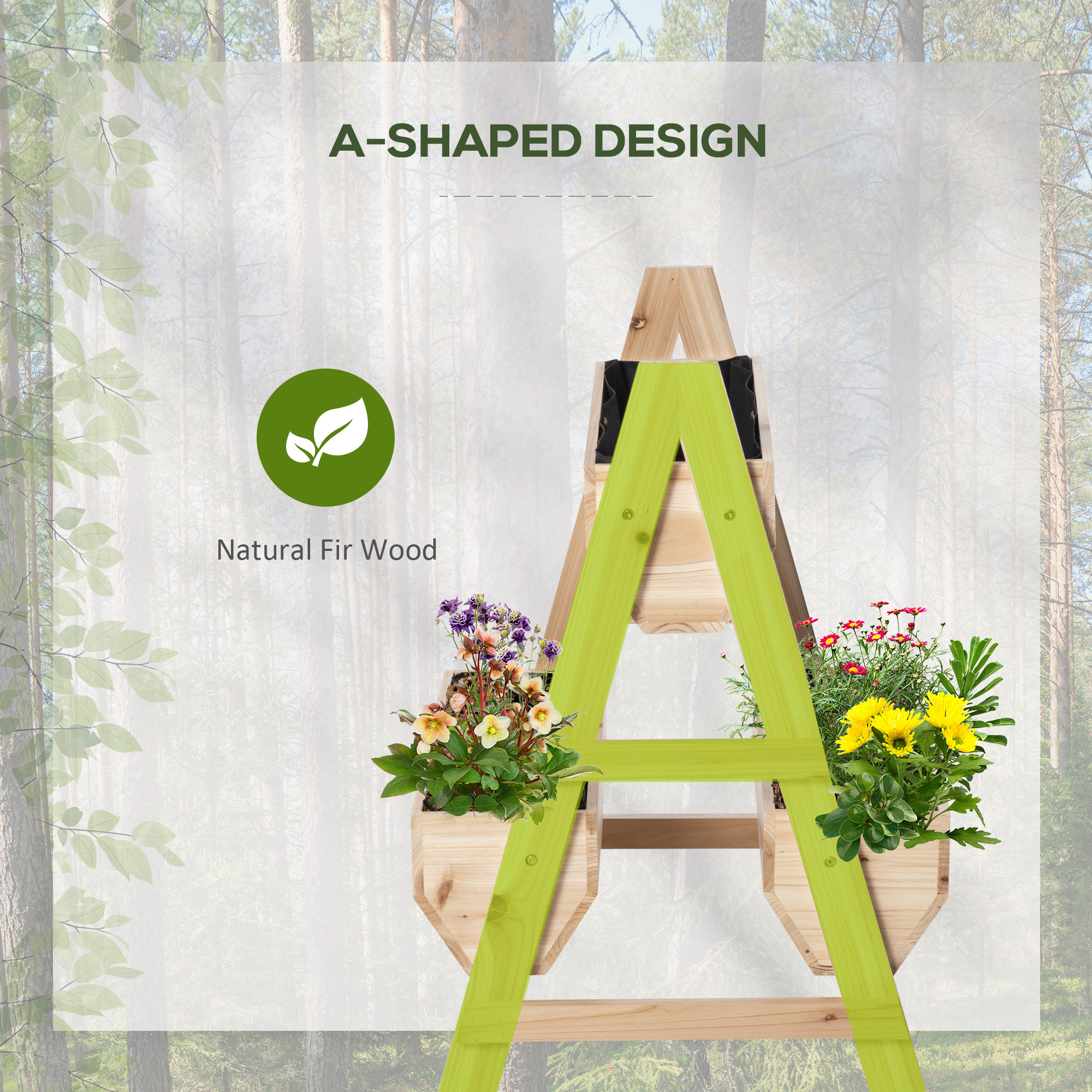 Outsunny 68cm x 57.5cm x 80.5cm 51L Wood Raised Garden Bed, Outdoor Planter Box with Stand, Nonwoven Fabric for Vegetables, Herbs, Flowers, Natural 6