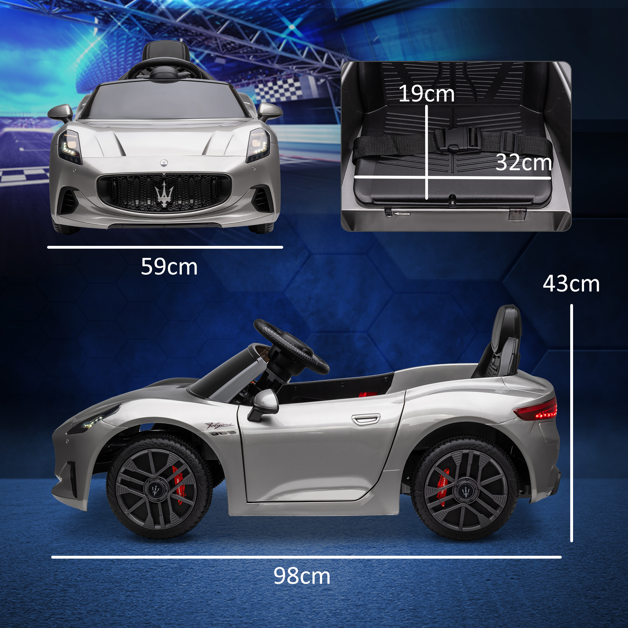 AIYAPLAY 12V Maserati Gran Turismo Folgore Lincesed Kids Electric Car with Remote Control, Soft Start, Grey 3