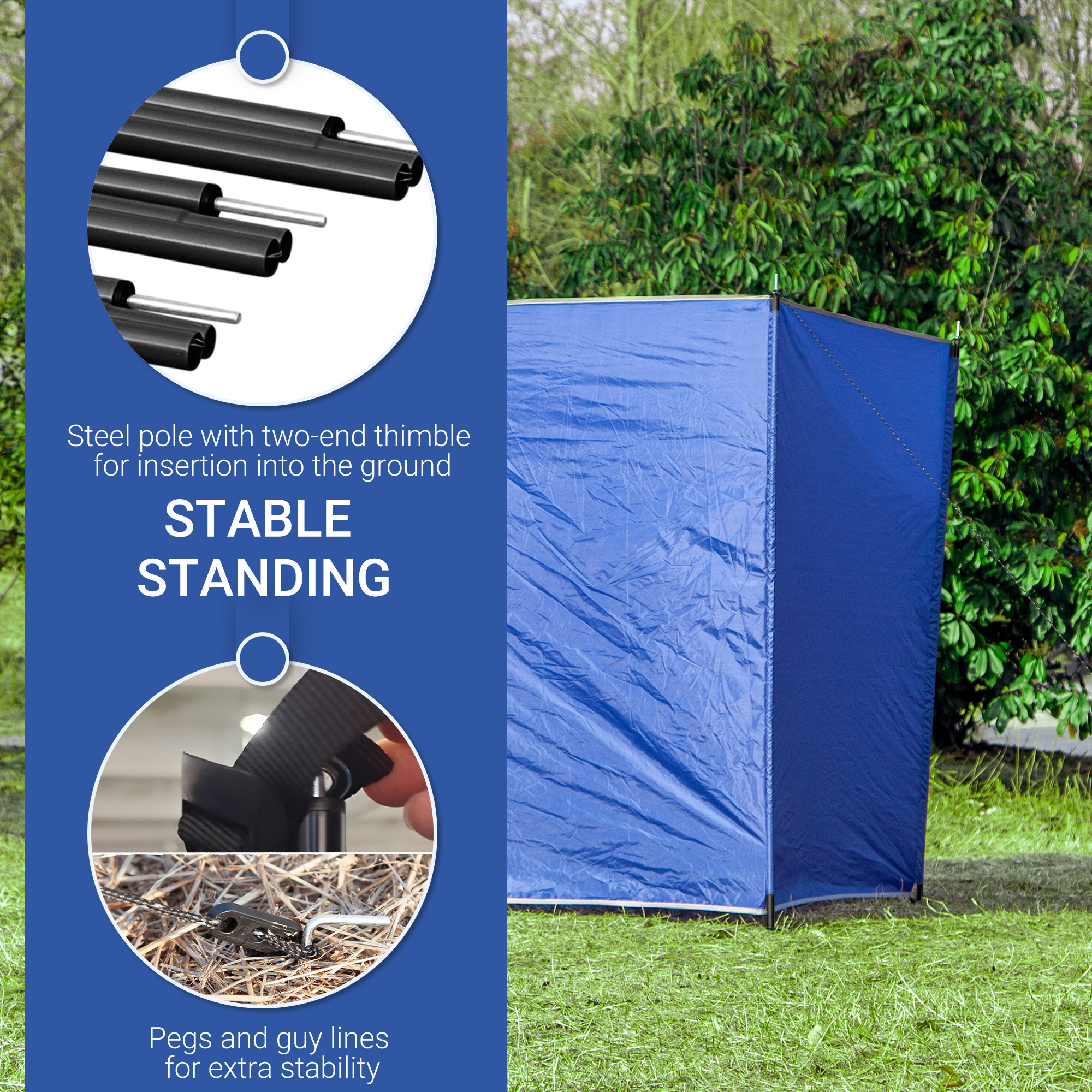 Outsunny Camping Windbreak, Foldable Portable Wind Blocker w/ Carry Bag and Steel Poles, Beach Sun Screen Shelter Privacy Wall, 450cm x 150cm 5