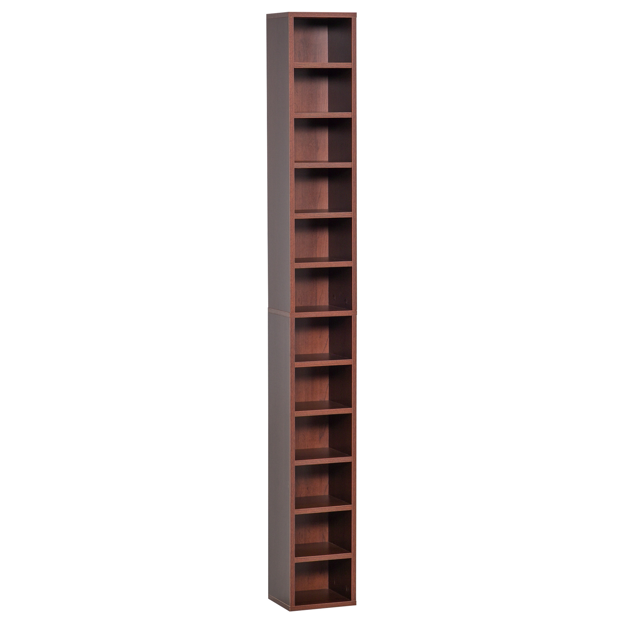Etagère Colonne Armoire de Rangement CD/DVD 12 Compartiments Capacité Max. 204 CDs Coloris Noyer Foncé