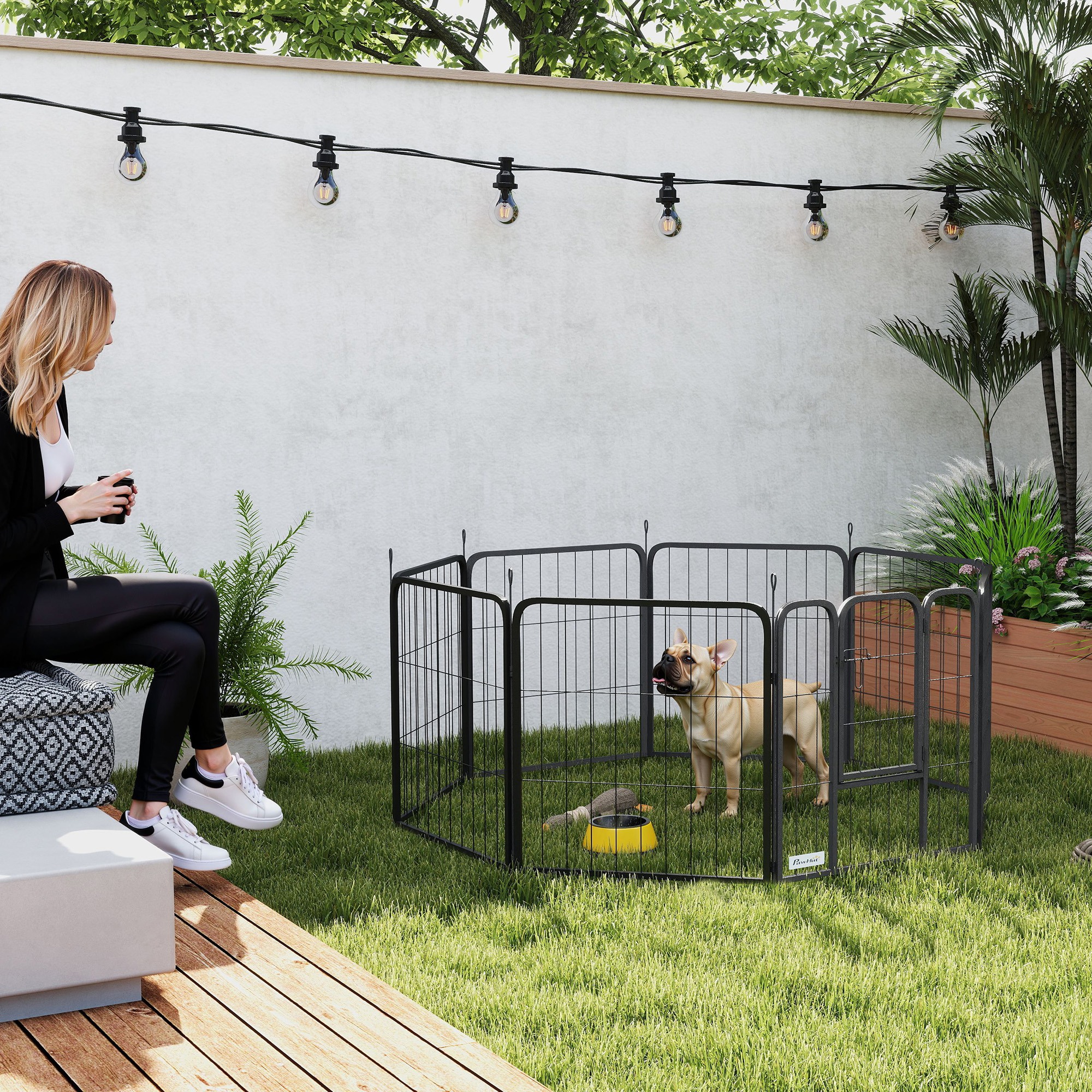 PawHut Six-Panel Dog Playpen with Door, for Medium Dogs, Indoors, Outdoors, 80cm Tall, Black