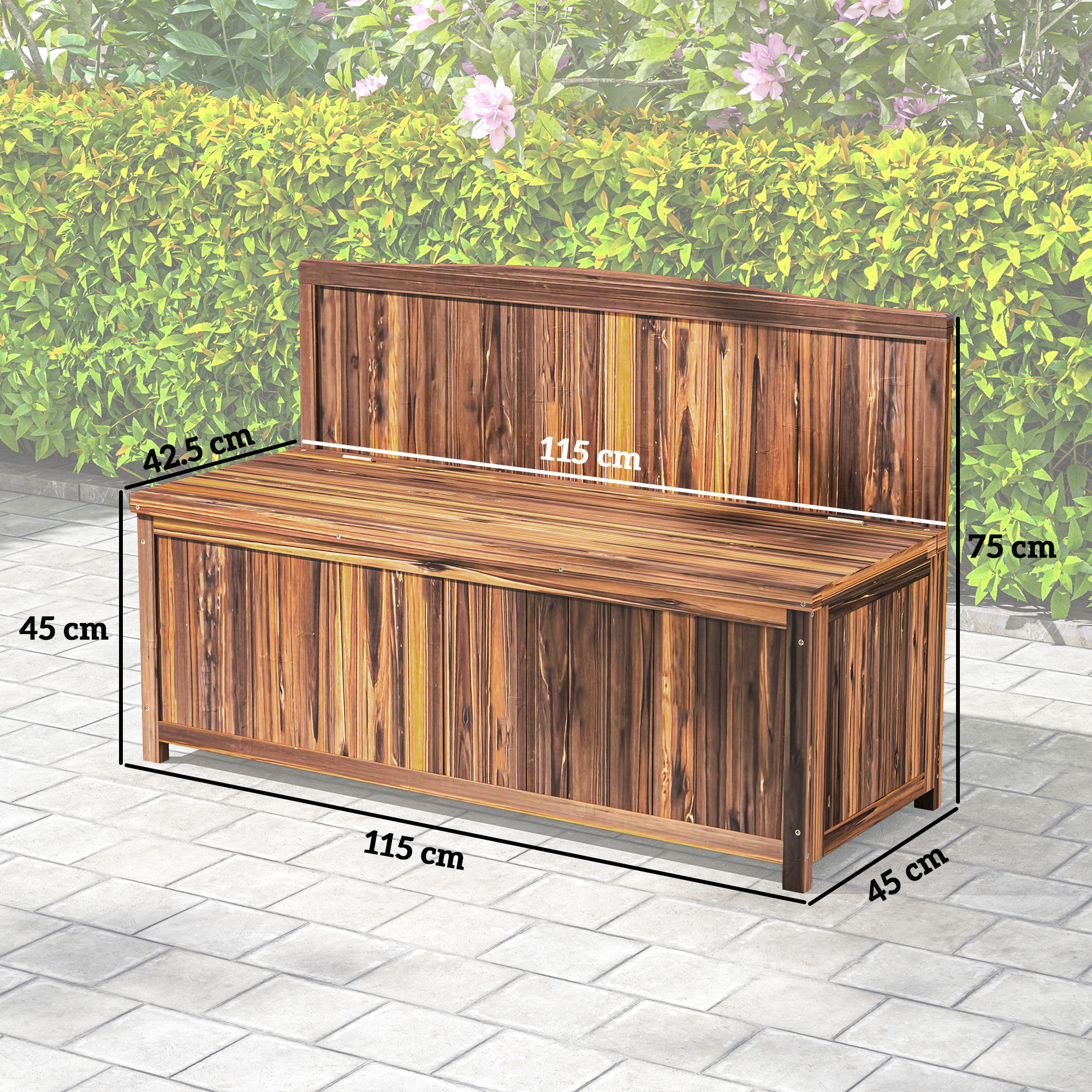 Outsunny Wood Storage Bench for Patio Furniture, Outdoor Garden Seating Tools, Brown 3