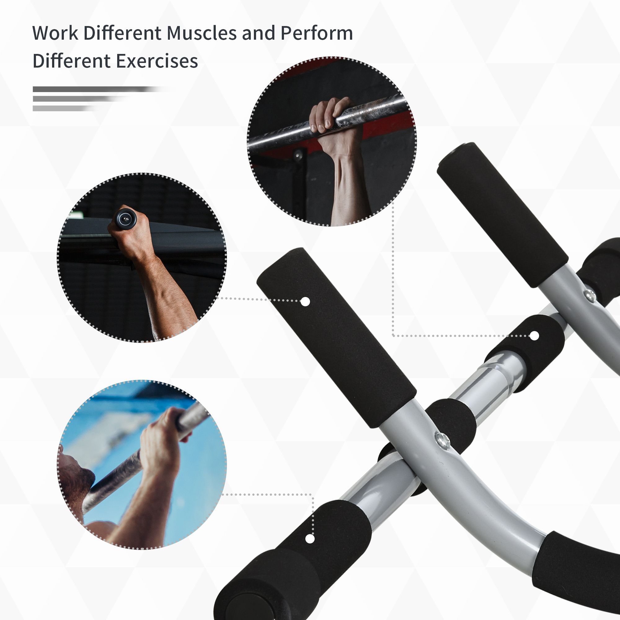 HOMCOM Pull-Up Bar for Doorway, Home Fitness Door Horizontal Push up Bar for Indoor Gym Upper Body Workout, Grey 5