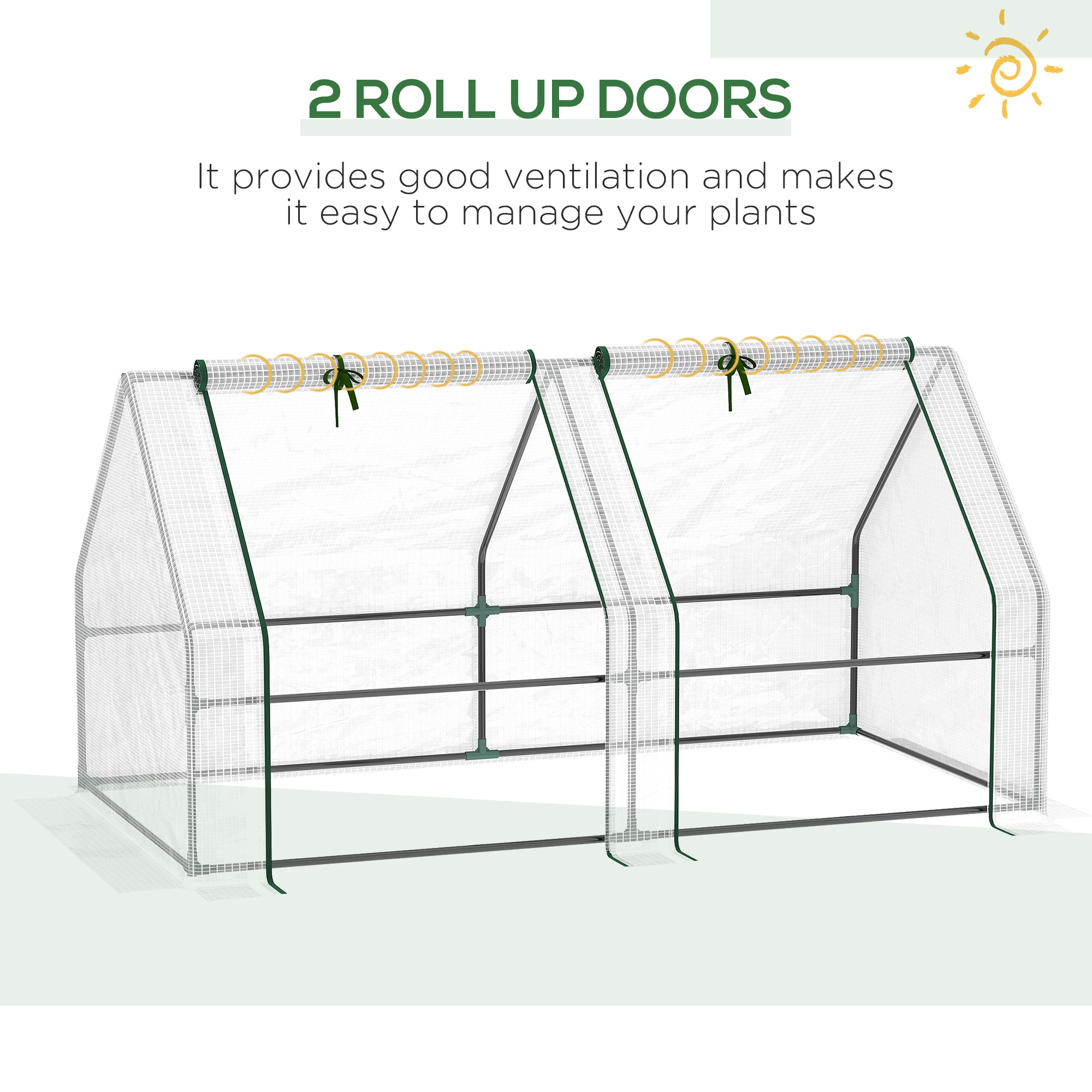 Outsunny Mini Small Greenhouse with Steel Frame & PE Cover & Zipped Window Poly tunnel Steeple for Plants Vegetables, 180 x 90 x 90 cm, White 7
