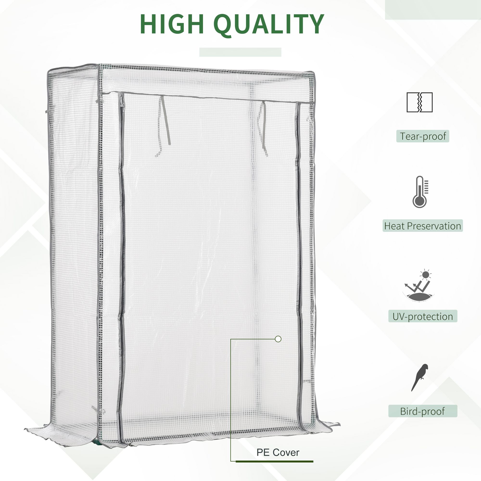 Outsunny 100 x 50 x 150cm Tomato Greenhouse with Roll-up Door, Mini Greenhouse with PE Cover, Outdoor Grow House Small Green House for Yard, Balcony, Garden, White 5