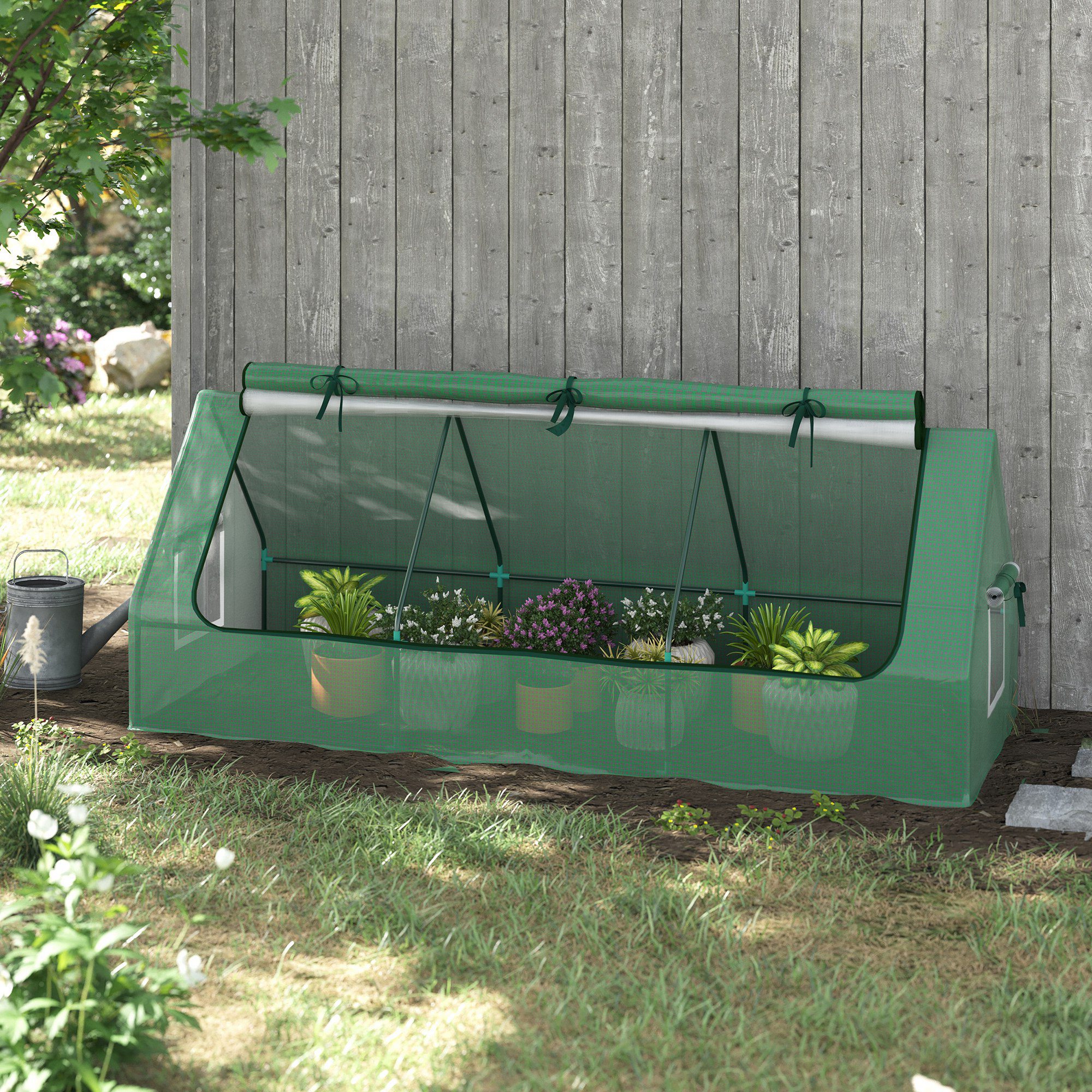 Outsunny Portable Small Polytunnel, Mini Greenhouse with Mesh Windows for Indoor and Outdoor, 240x90x90cm, Green 9