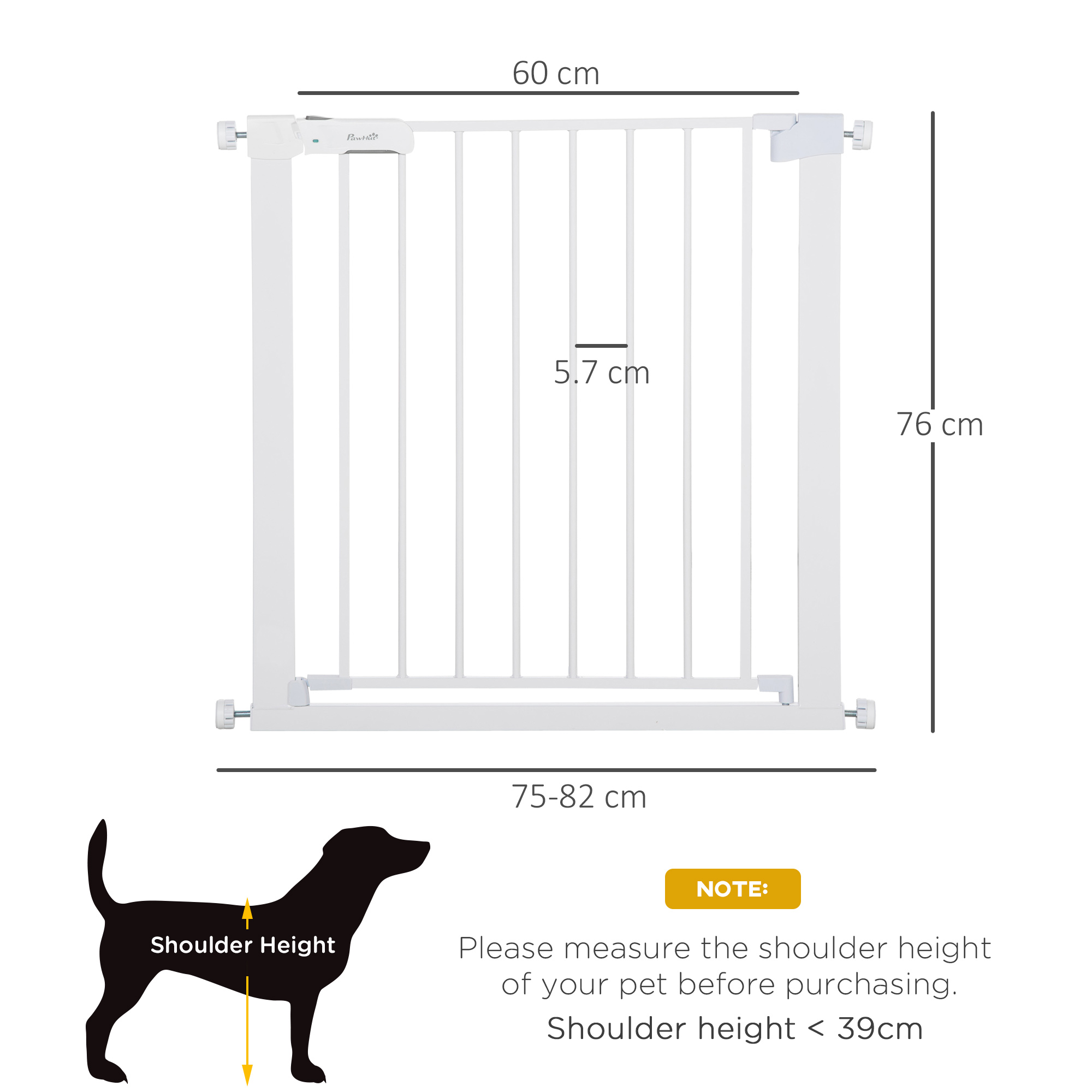 PawHut Adjustable Pet Safety Gate Dog Barrier Home Fence Room Divider Stair Guard Mounting White (76 H x 75-82W cm) 3