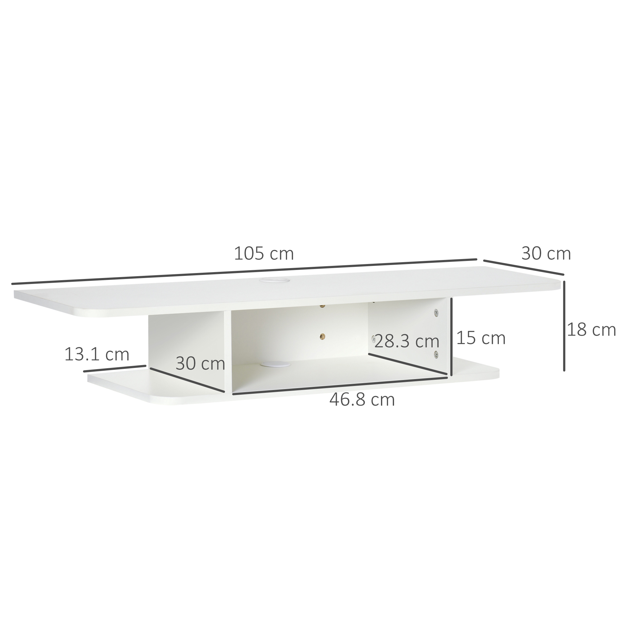 HOMCOM Floating TV Unit Stand for TVs up to 40", Wall Mounted Media Console with Storage Shelf, Entertainment Center, White 3