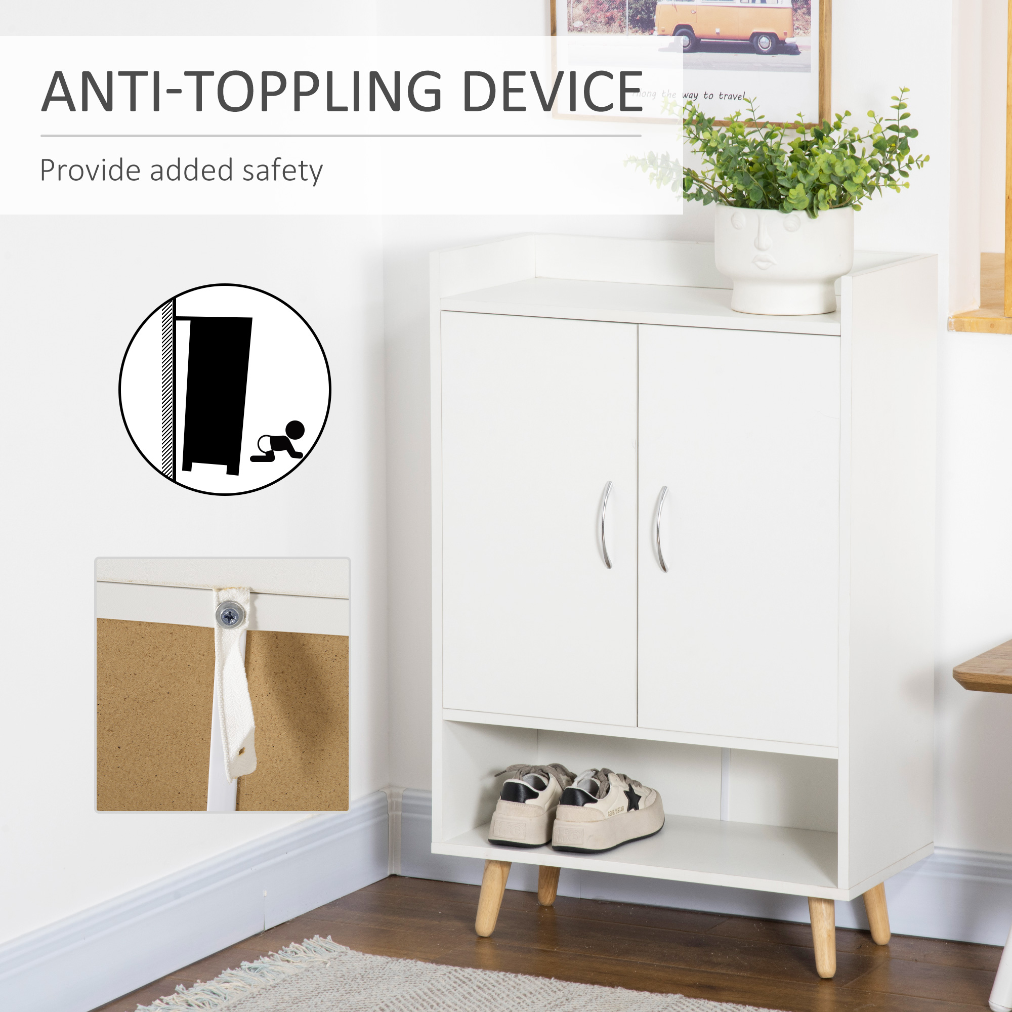 HOMCOM Modern Shoe Cabinet Storage Organizer with Doors and Shelves for Hallway & Entryway, 60L x 30W x 92Hcm, White 7