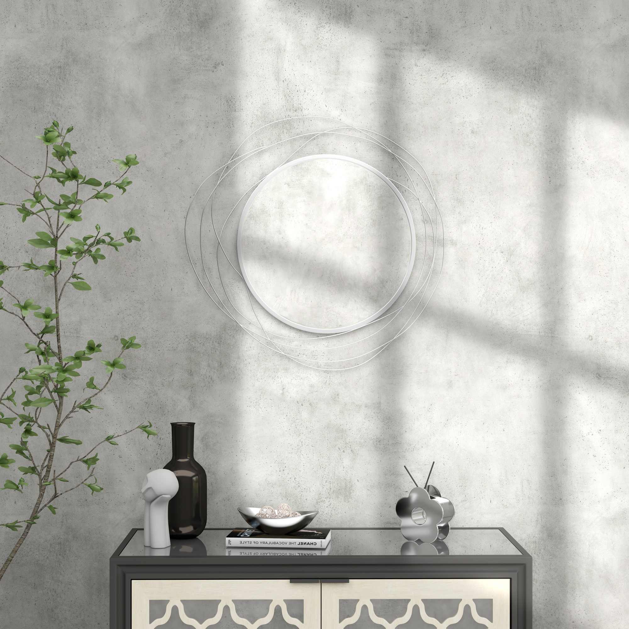 HOMCOM Abstract Metal Wire Wall Mirror, with Accessories Silver 7