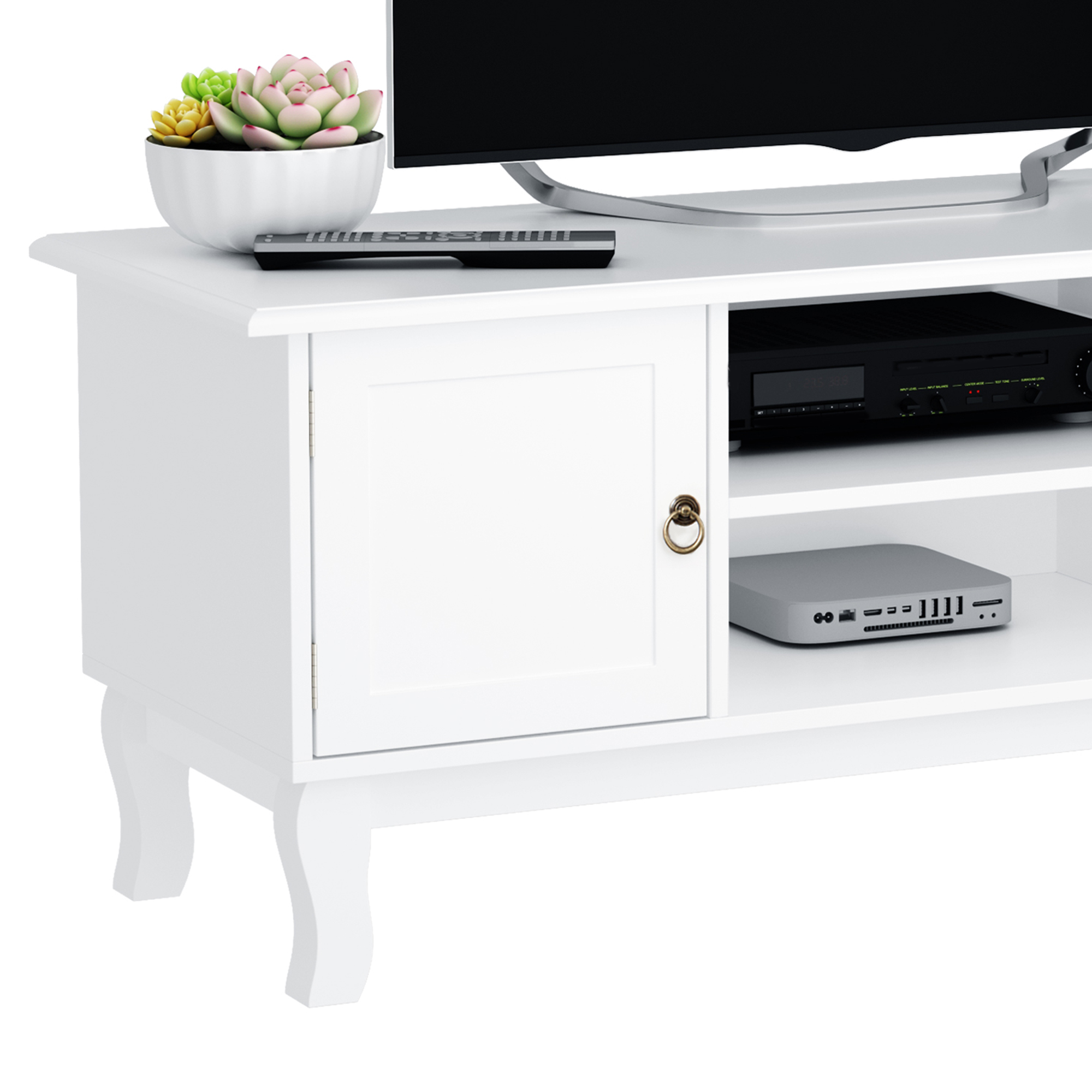 HOMCOM TV Unit up to 55", 2 Doors TV Cabinet with Open Storage Shelves and Cable Management for Living Room, Bedroom, Entertainment Room, 120L x 45W x 50.5H, White 6