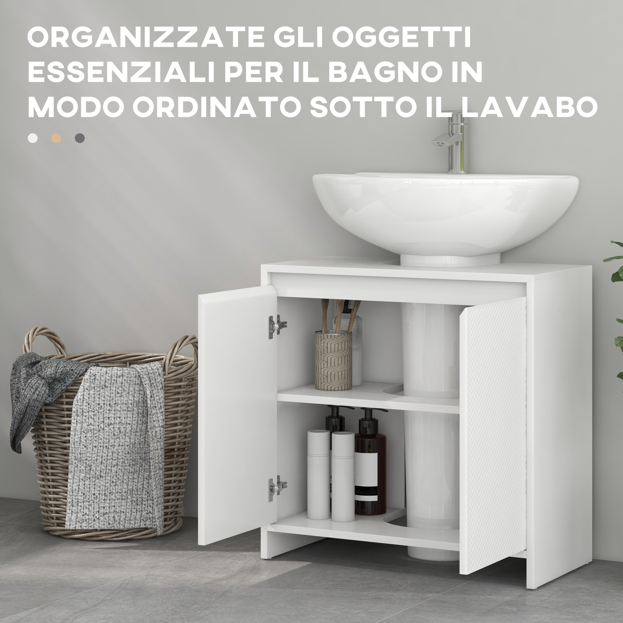 HOMCOM Mobiletto Da Bagno Organizzatore Per Lavabo Bagno Con Doppia Porta Ripiano Regolabile Grigio Rovere~834 243