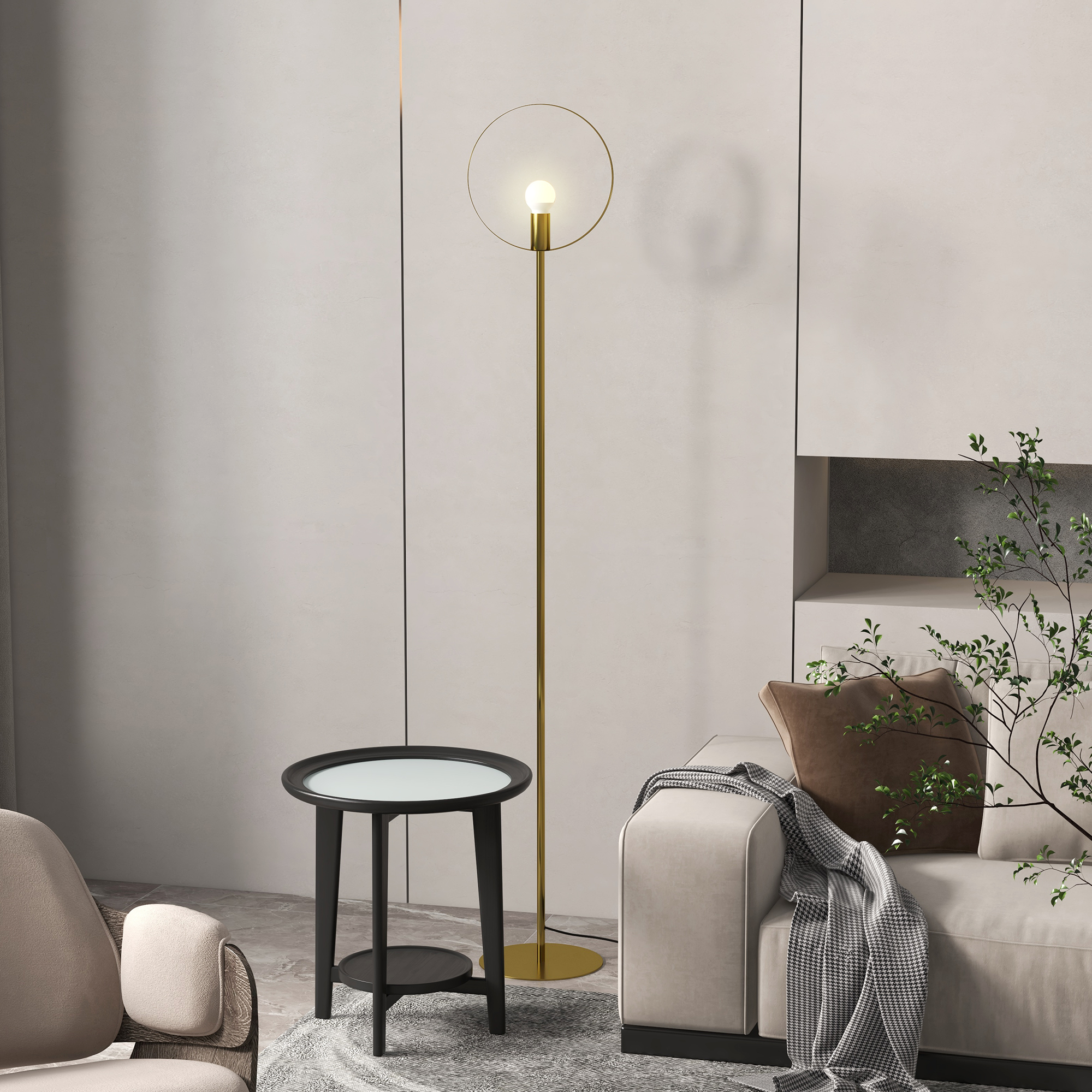 Lampadaire Arquer Arc Abat-jour Doré Pied Marbre, Noir TEAMSON HOME | Leroy Merlin