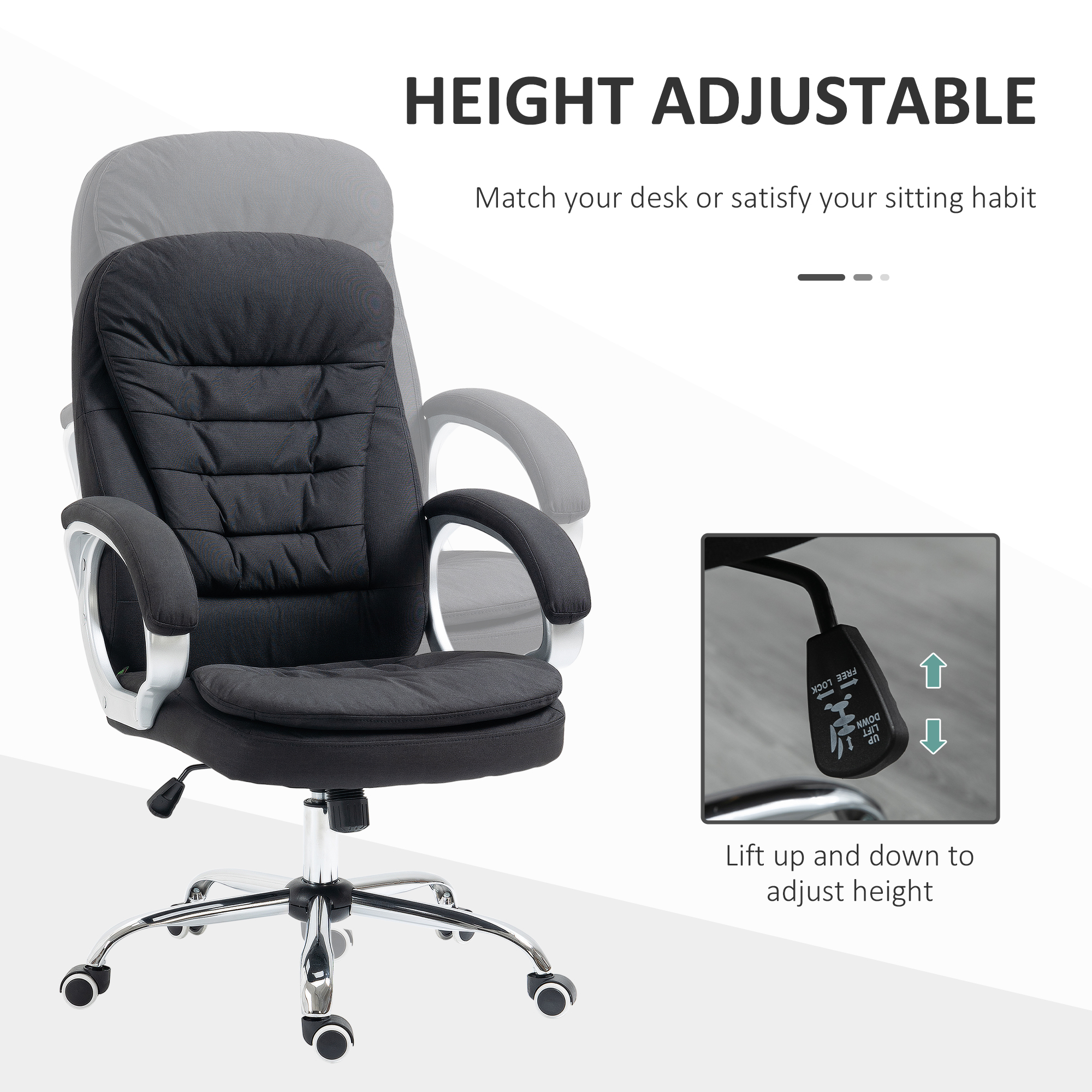 HOMCOM Office Chair Computer Chair Executive Office Chair with Height Adjustable, Comfortable Desk Chair for Home Office Fabric Black 4
