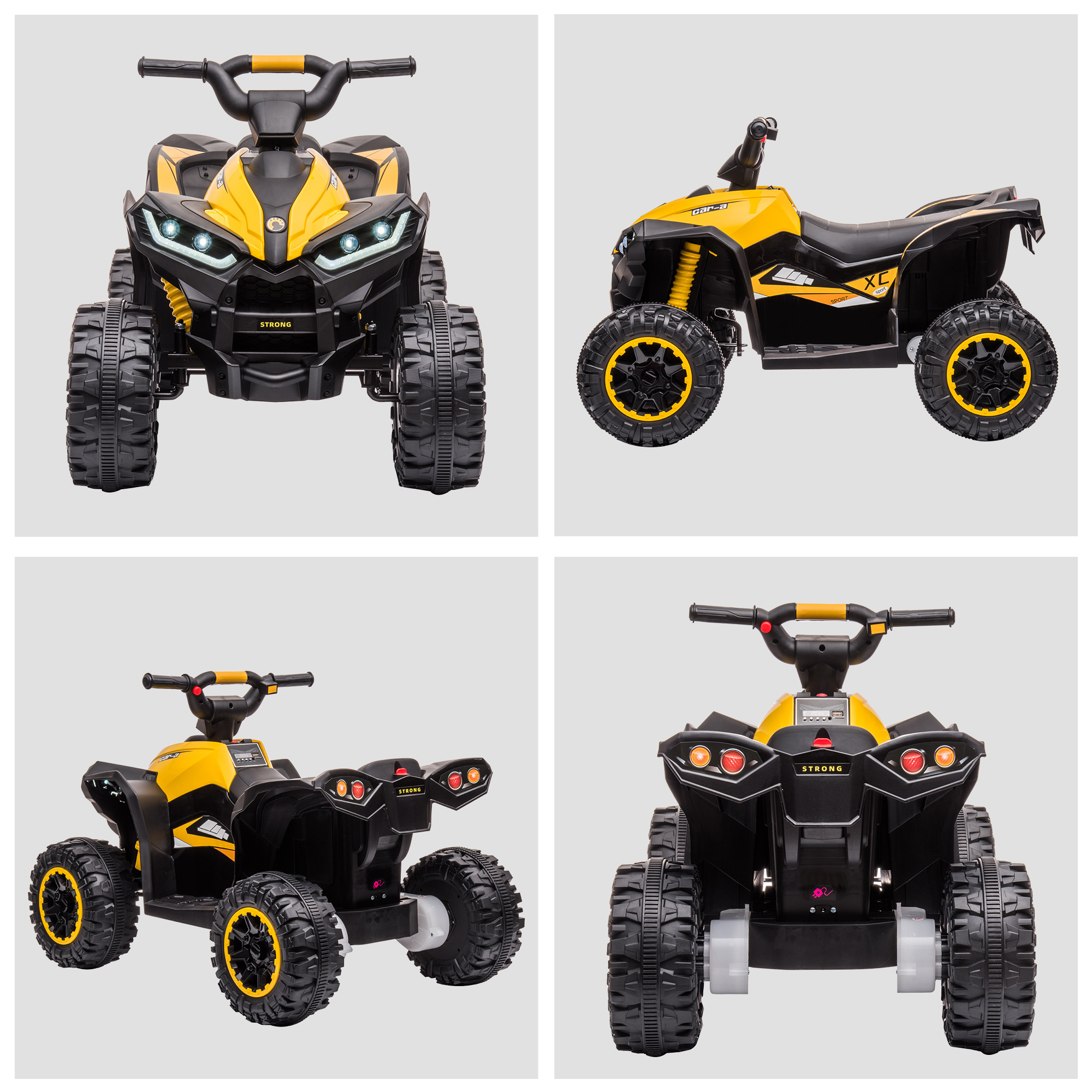 HOMCOM 12V Ride-On Quad Bike w/ Music, Horn, for Ages 3+ Years Yellow 8