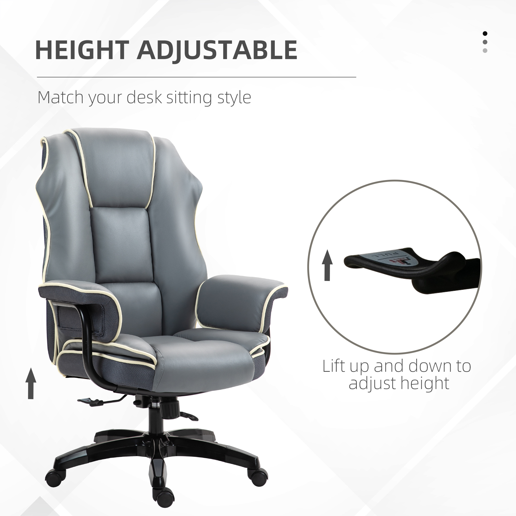 Vinsetto Faux Leather Executive Office Chair, with Contrast Piping Grey/White 4
