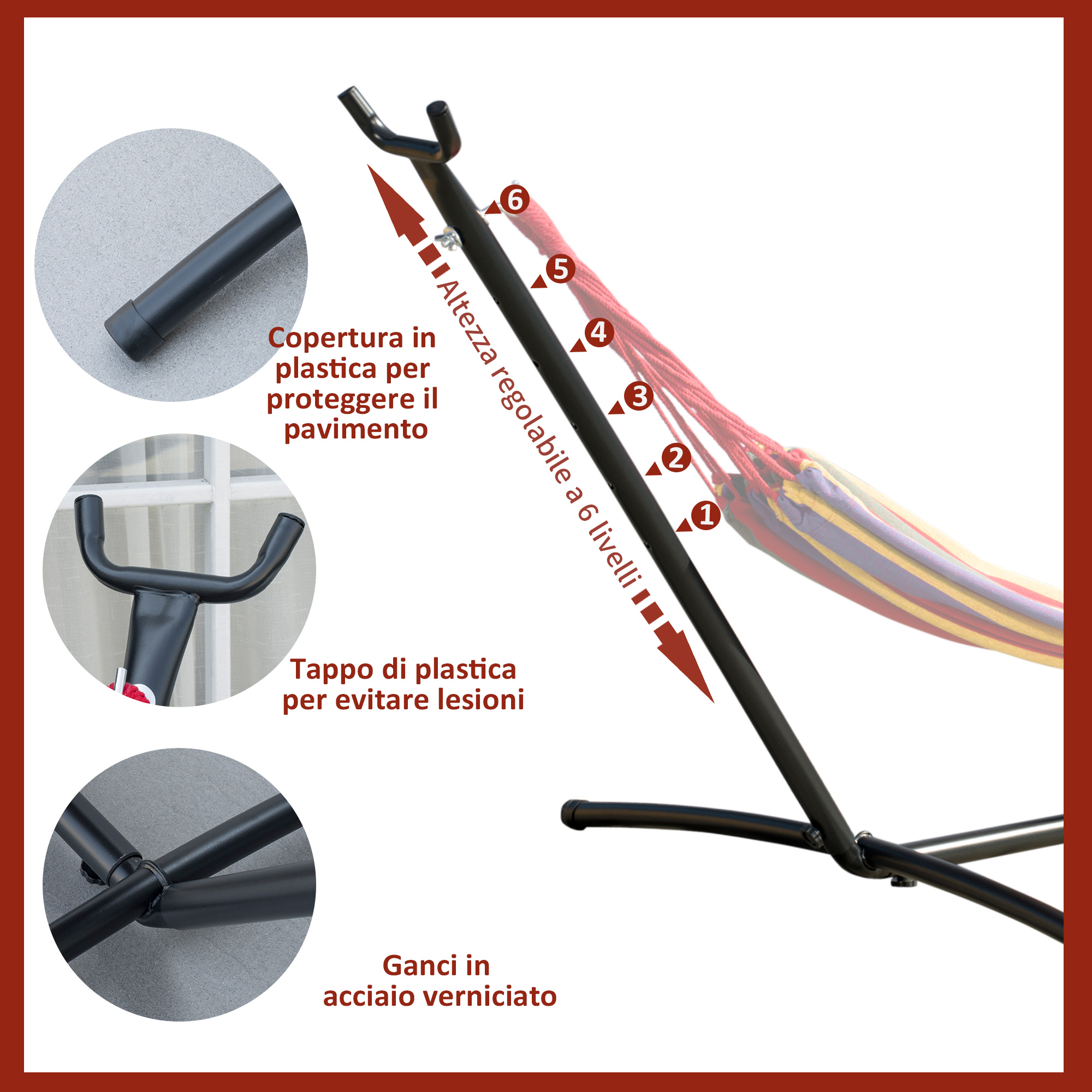 Supporto Per Sedia Amaca A C In Acciaio – Altezza Regolabile, Portata 100 Kg, Per Esterno/Interno, Con Ganci A S Inclusi