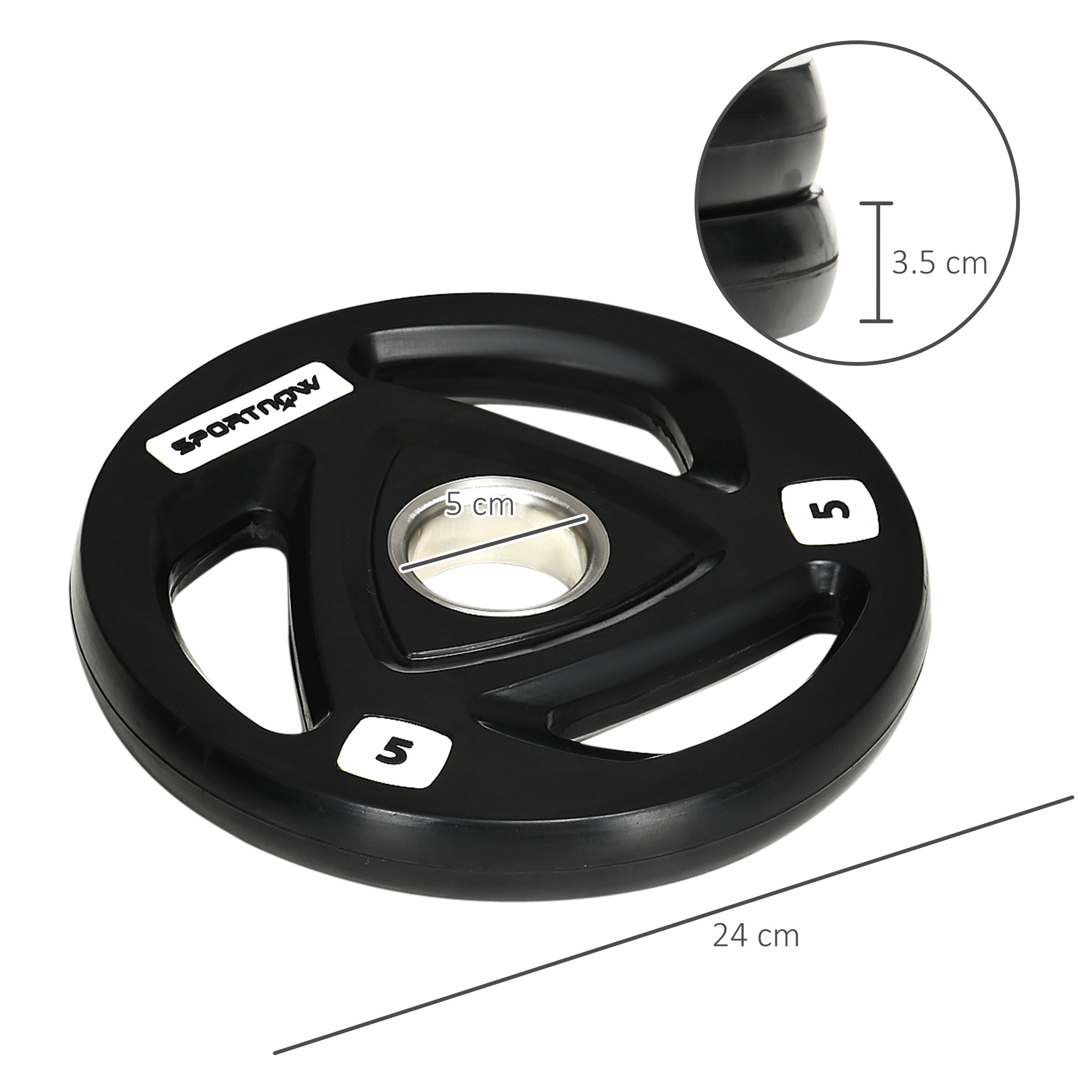 SPORTNOW Two 5kg Olympic Weight Plates, Tri-Grip Rubber-Coated Barbell Weights, with 5cm Holes, for Home, Gym, Office 3
