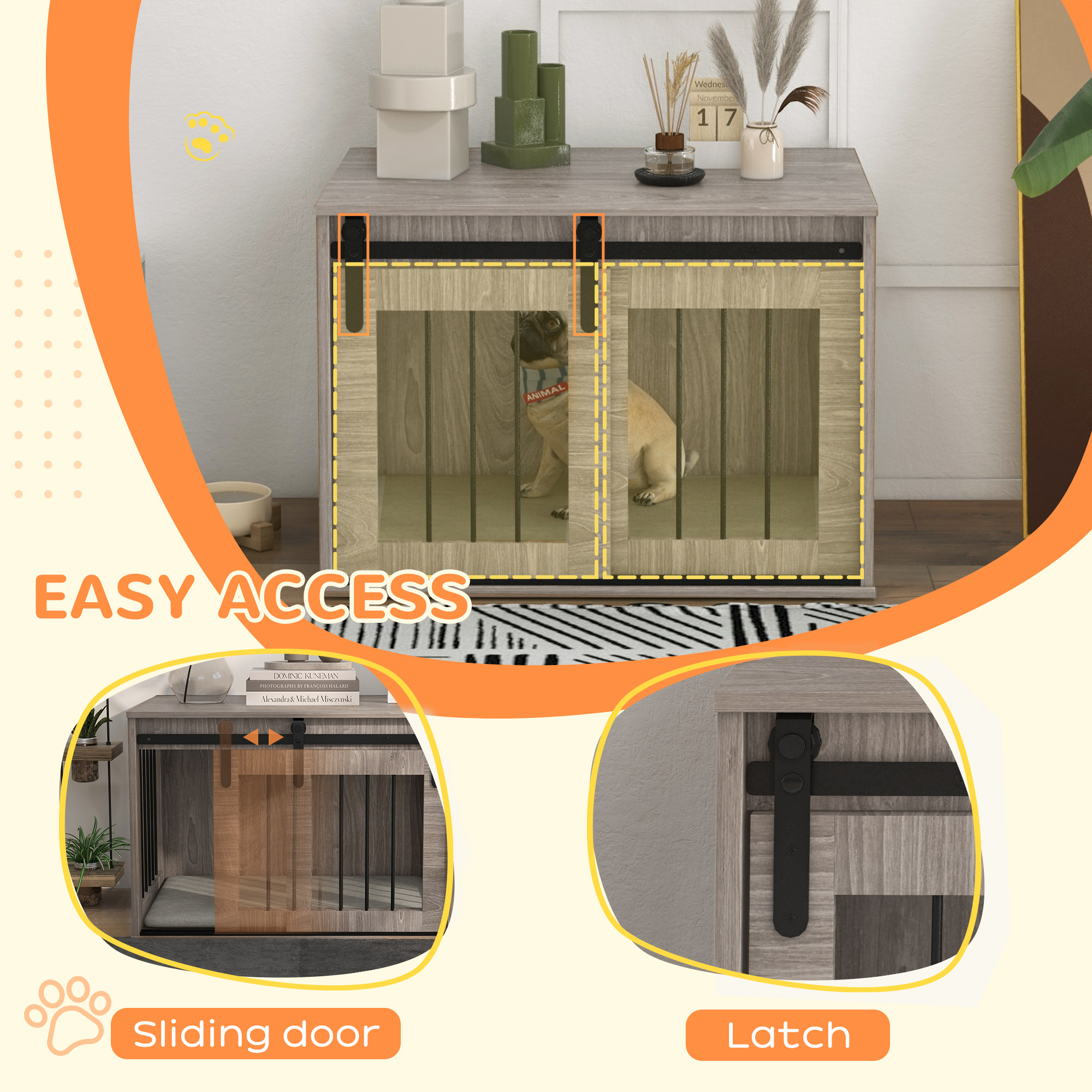 PawHut Dog Crate Furniture with Removable Cushion for Medium Dogs, 80 x 54 x 57cm Brown 6