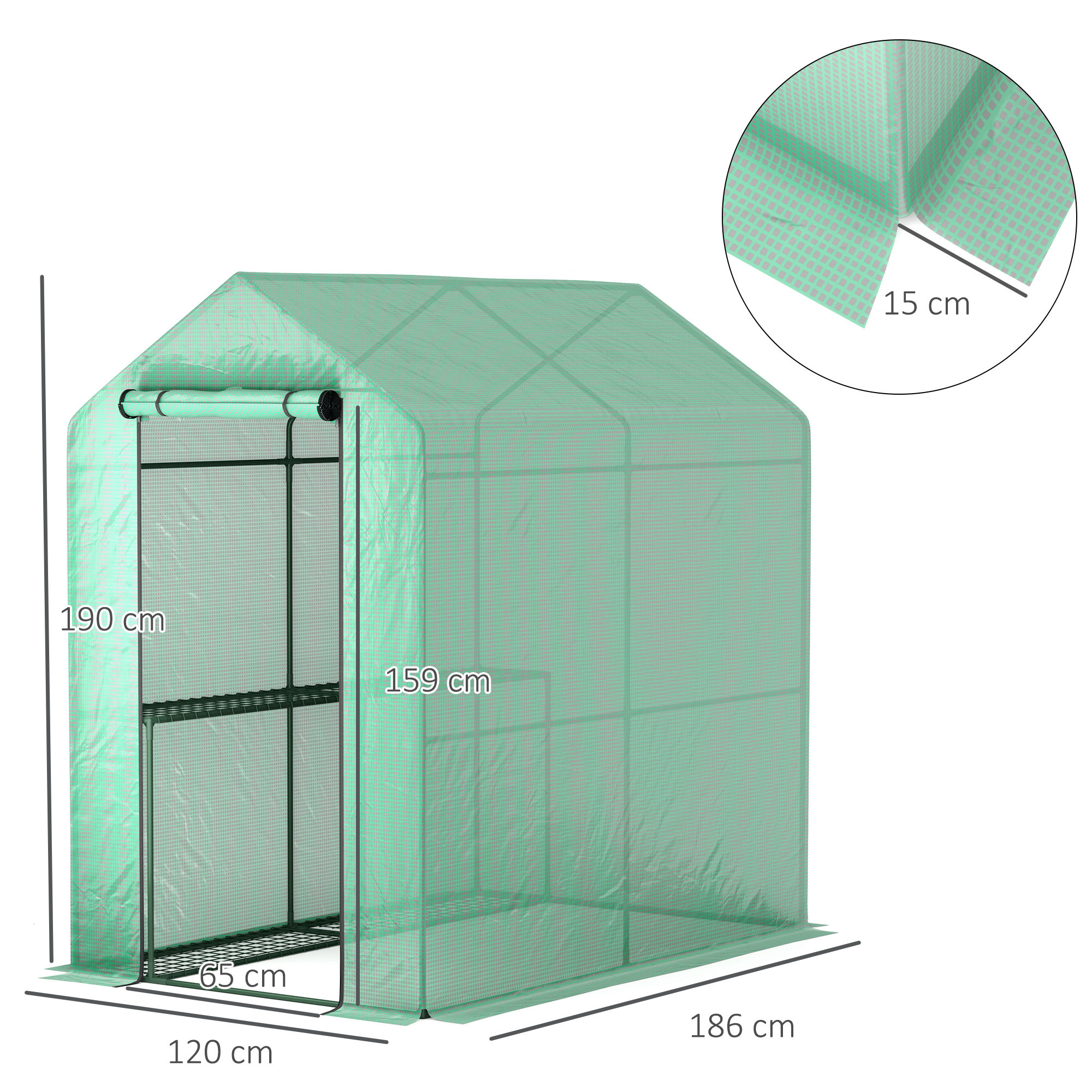 Outsunny 120 x 186cm Walk-In Greenhouse, with Shelves Green 3
