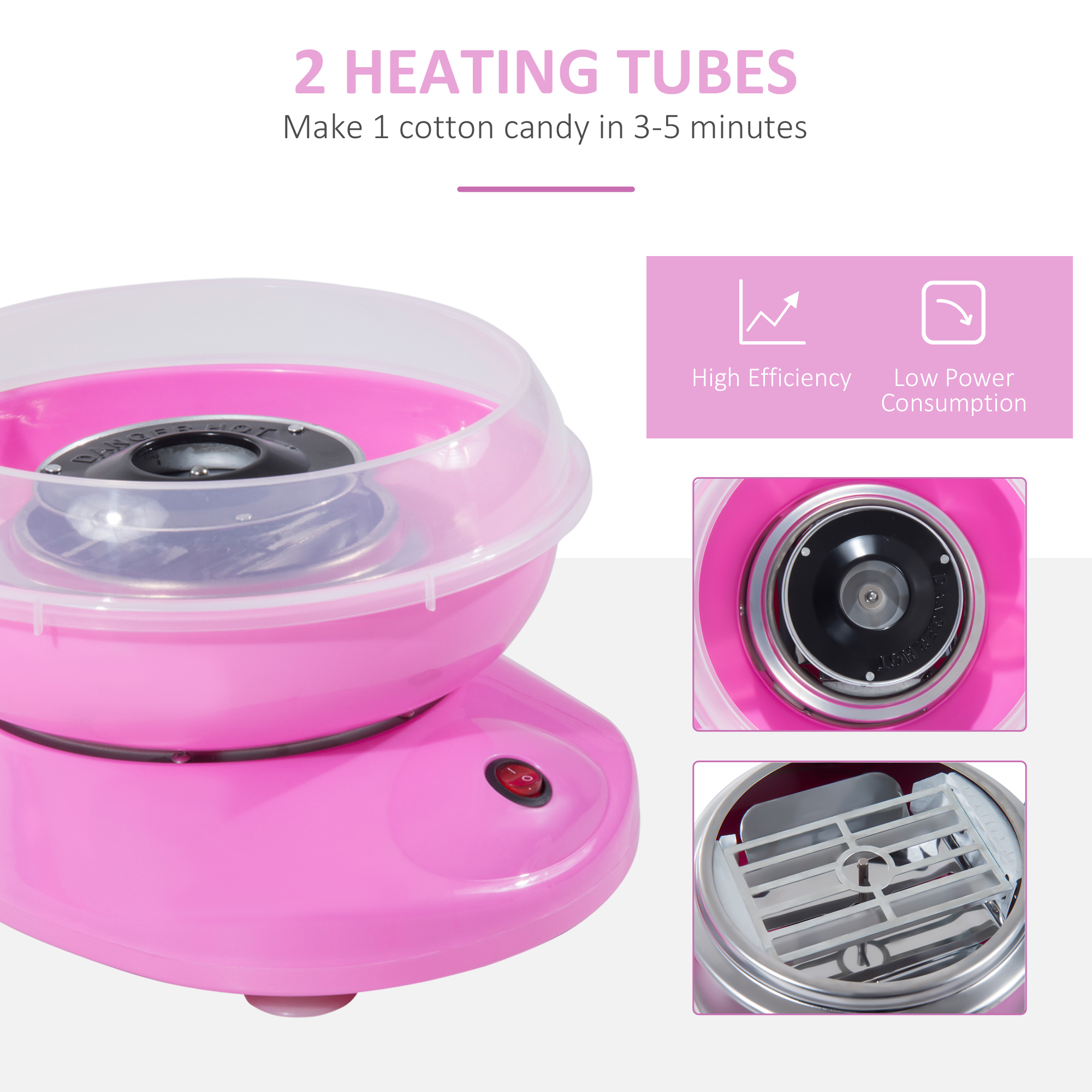 HOMCOM Candy Floss Machine Electric Cotton Candy Maker Gadgetry 450W (Pink) 4