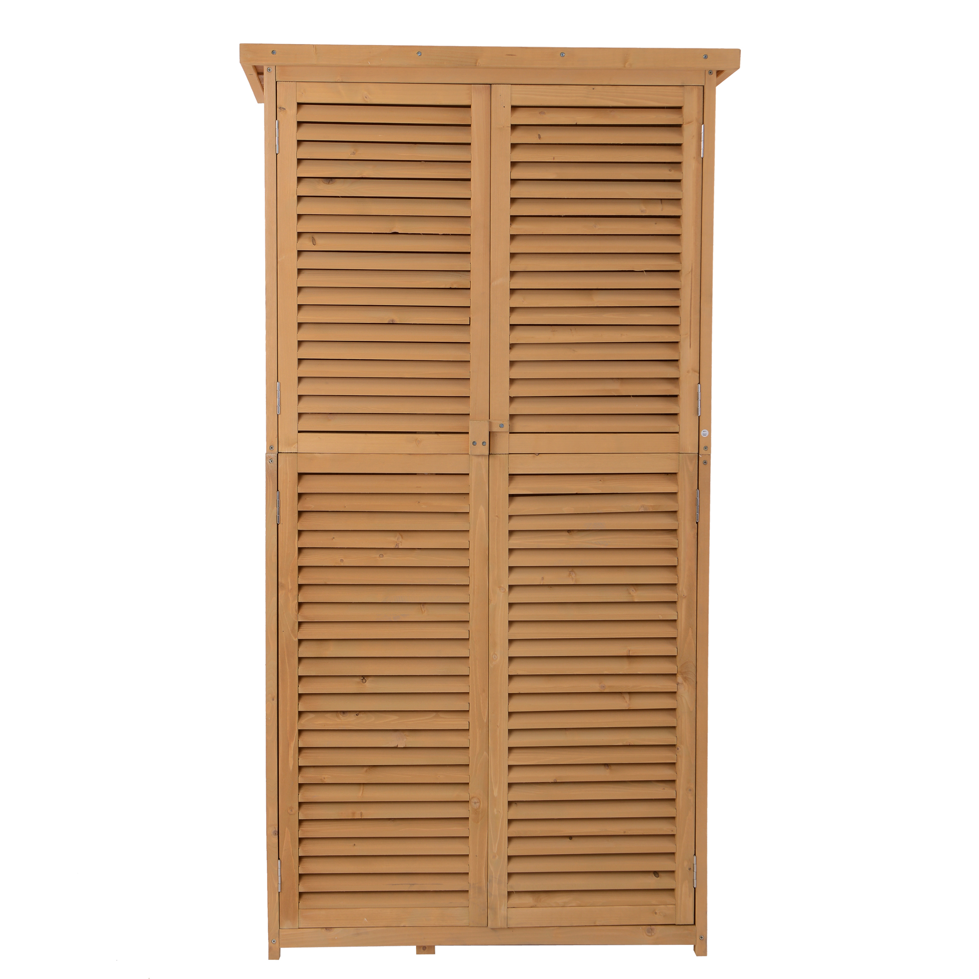 Outsunny Cobertizo de Madera Caseta Exterior Armario para Herramientas de Jardinería Persiana Delantera Compartimientos de Diferentes Tamaños 87x46.5x160cm Madera Maciza | Aosom España