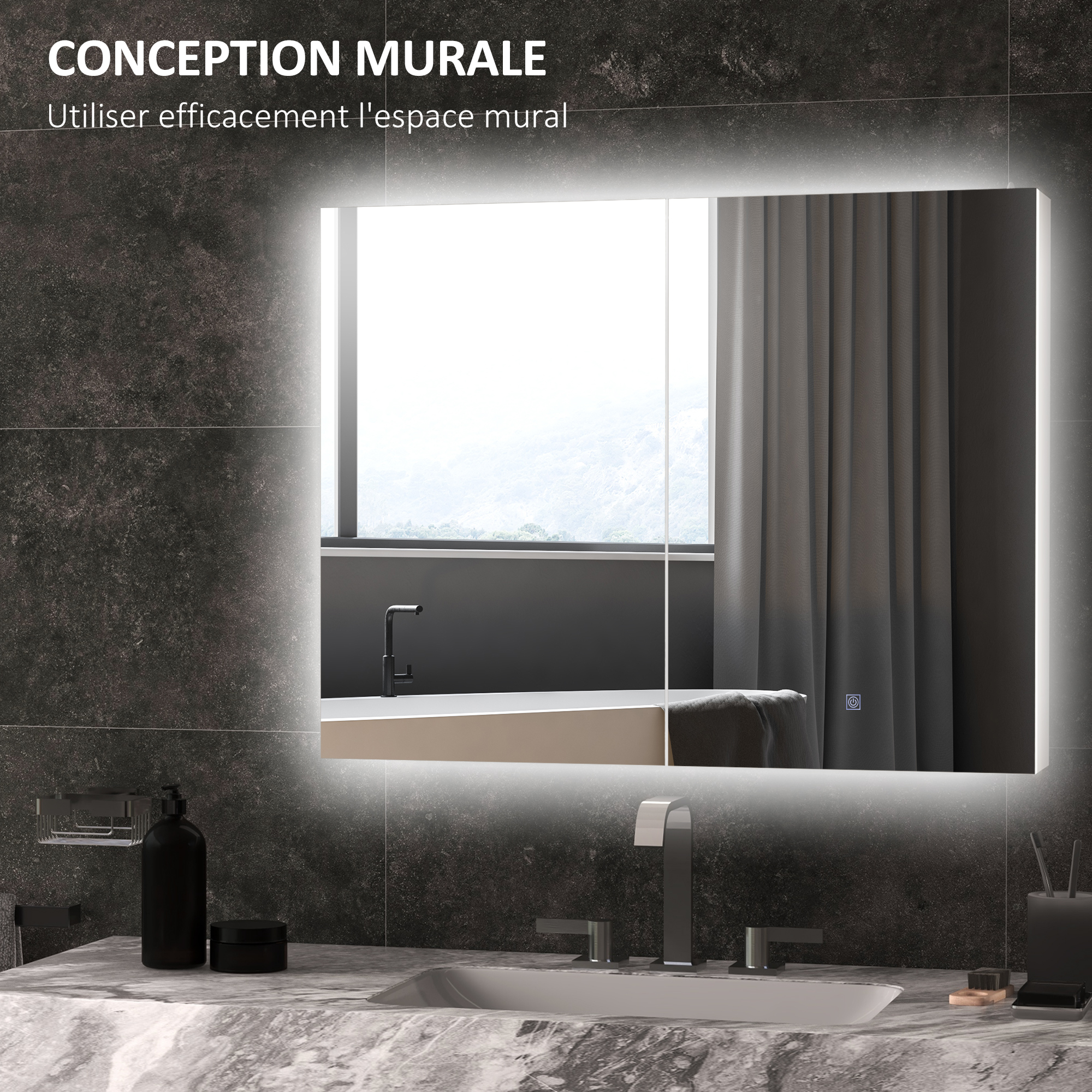 kleankin Bathroom Mirror Cabinet with Light, Bathroom Storage Cupboard with Adjustable Shelf, USB Powered, 90x15x70cm, White 5