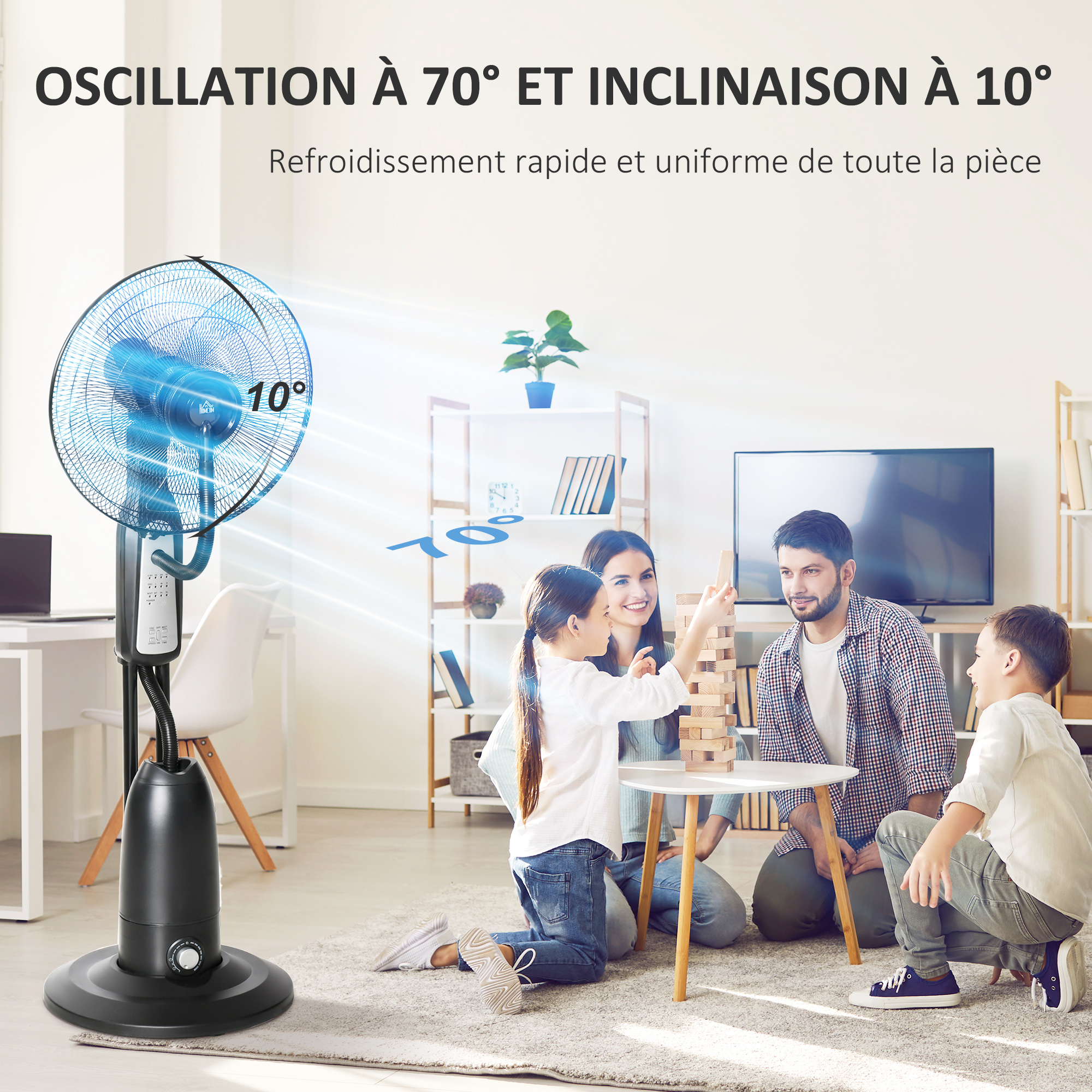 HOMCOM Ventilateur Brumisateur Sur Roulettes 90W - Rafraîchisseur 3 Vitesses + Télécommande