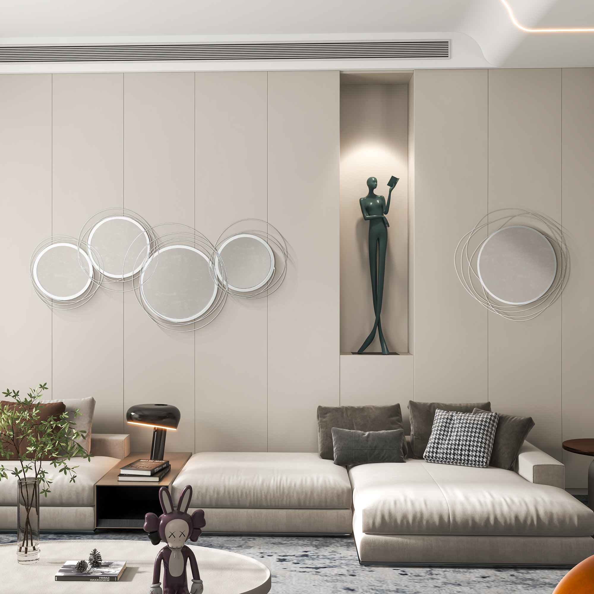 HOMCOM Abstract Metal Wire Wall Mirror, with Accessories Silver 8
