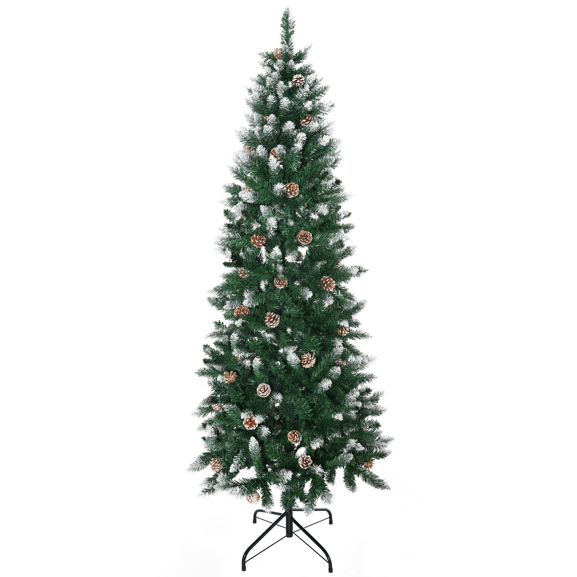 HOMCOM Árbol de Navidad Artificial de Nieve 180 cm con 508 Ramas 49 Piñas Base Plegable y Soporte de Acero Ø73x180 cm Verde | Aosom España