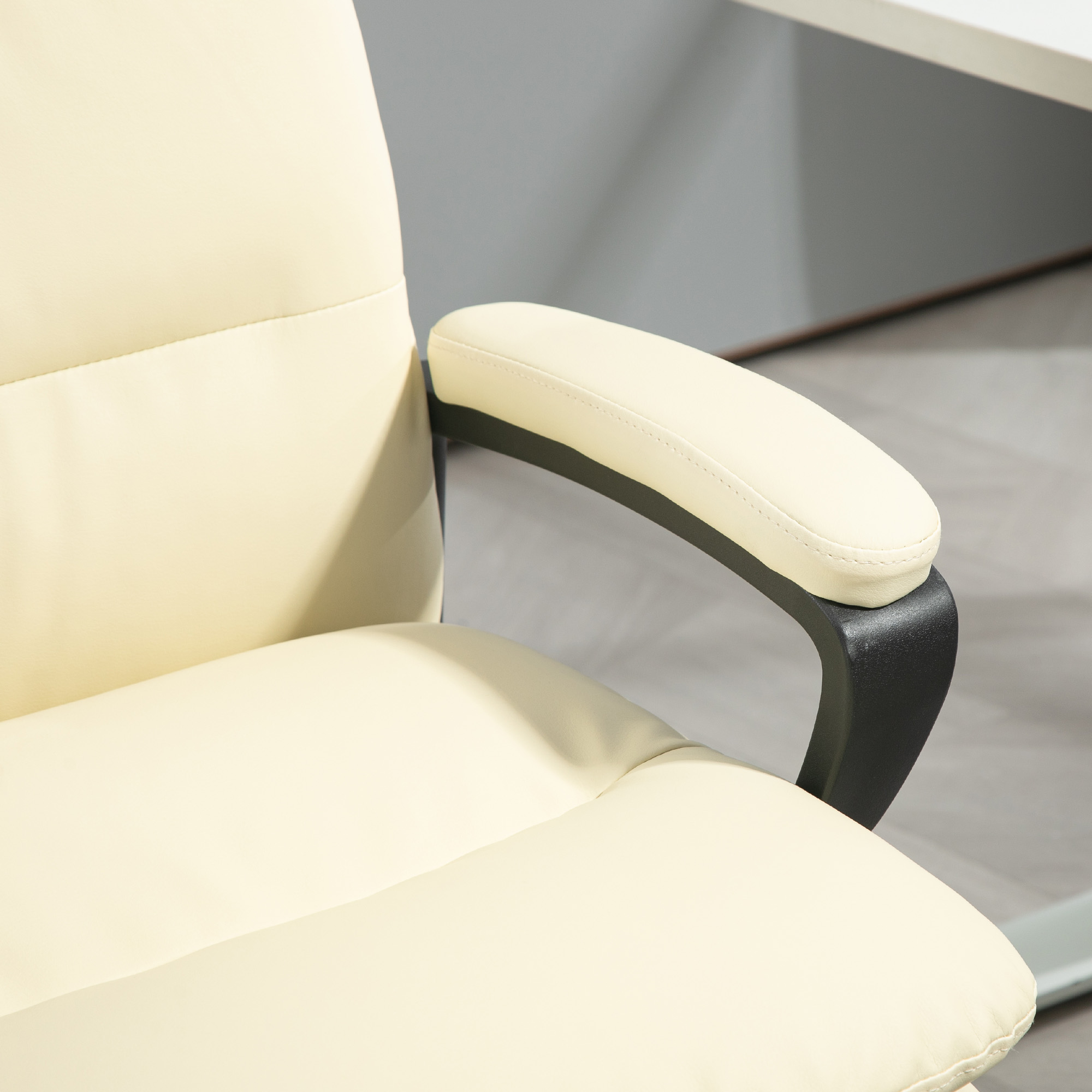 Vinsetto Office Chair, PU Leather Computer Desk Chair Office Chair with Adjustable Height and Swivel Rolling Wheels for Work Study, Cream White 8