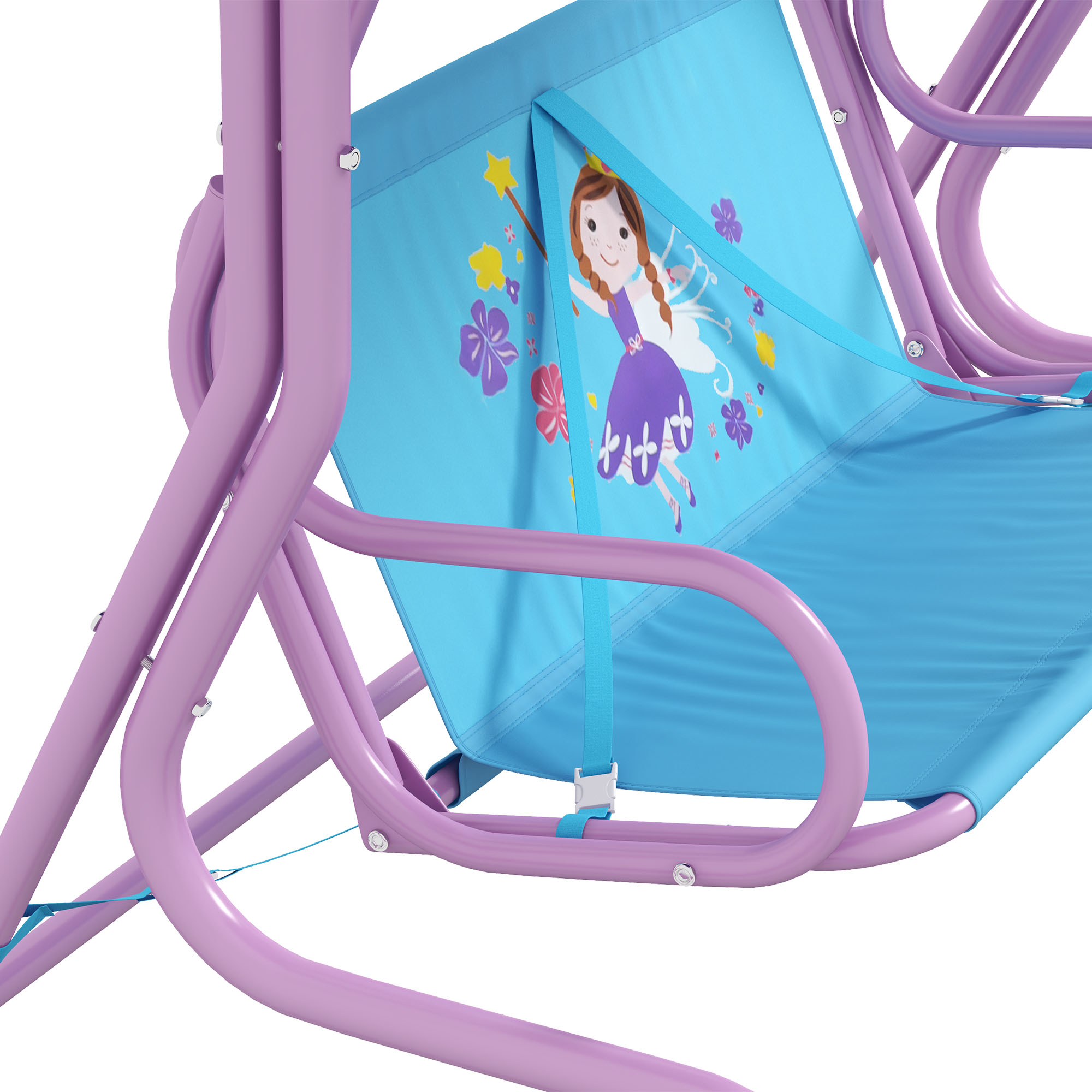 Outsunny Two Seater Kids Garden Swing, Fairy Themed kids Swing Chair with Adjustable Canopy, Safety Belts for Outdoor Use 8