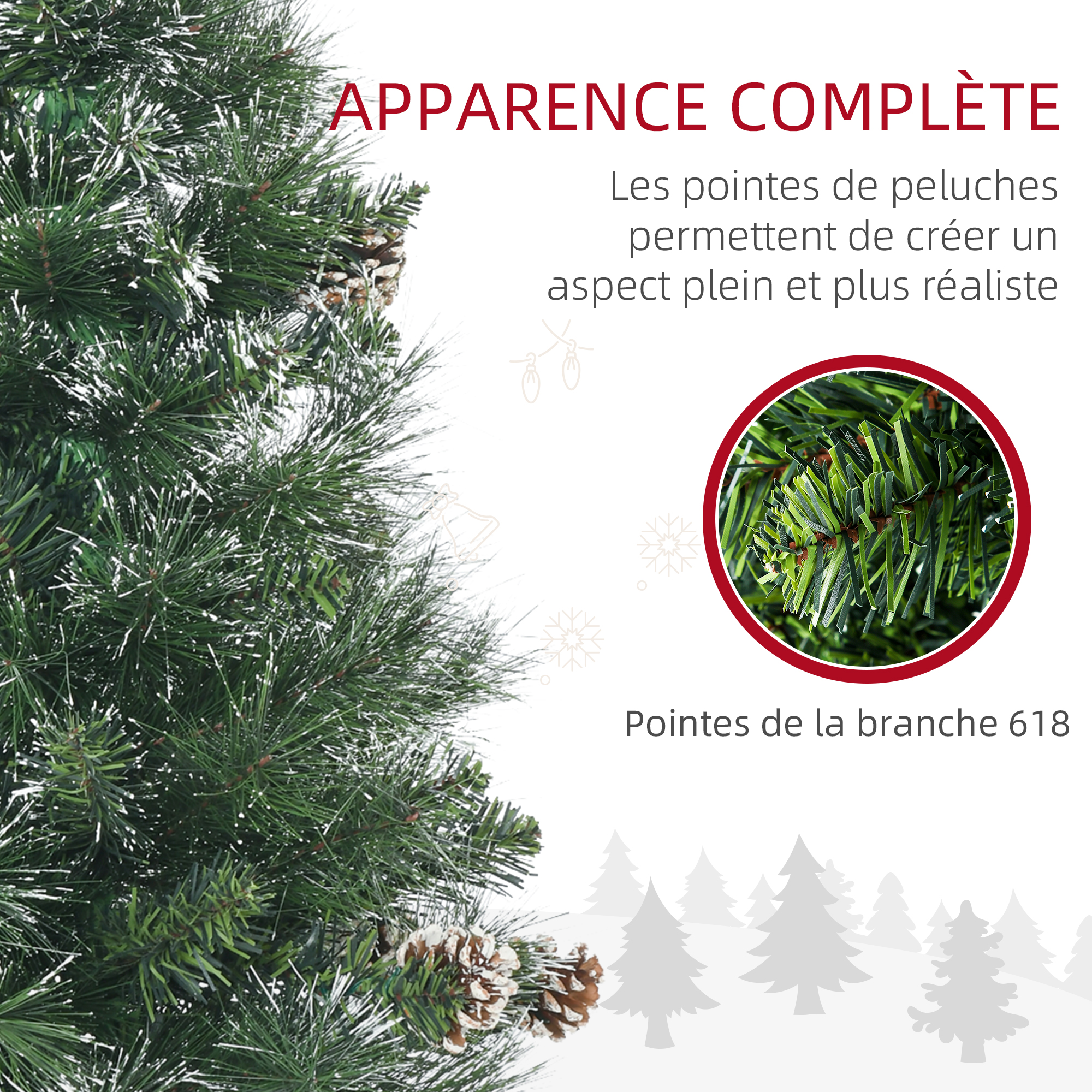 Sapin De Noël Artificiel - HOMCOM - 150 Cm - 170 Lumières, 635 Pointes, Support En Métal Pliable - Plastique - Vert - Maison