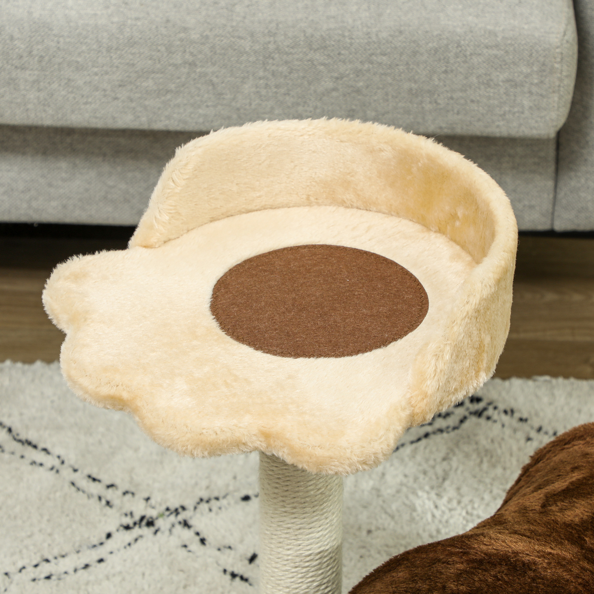 PawHut 47cm Small Cat Tree w/ Scratching Post, Bed, Cat Tunnel, Toy Ball, Dark Brown 8