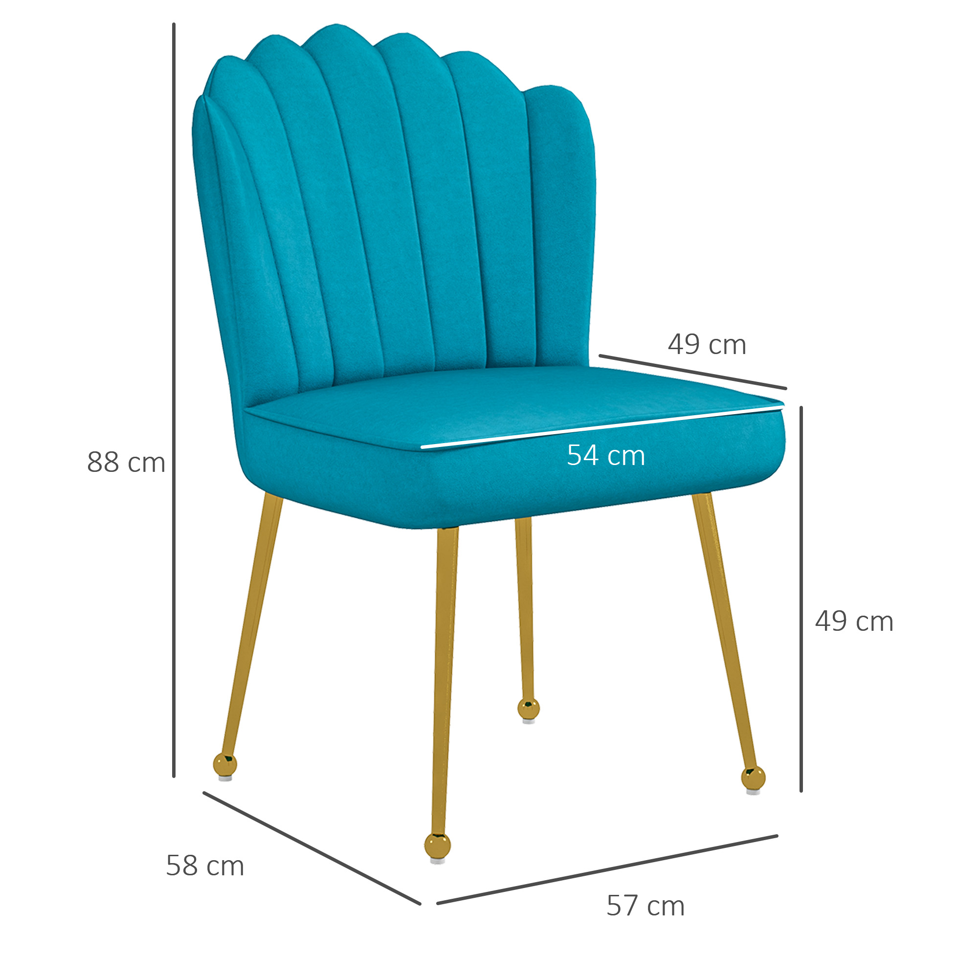 HOMCOM Velvet-Feel Shell Accent Chair Blue 3