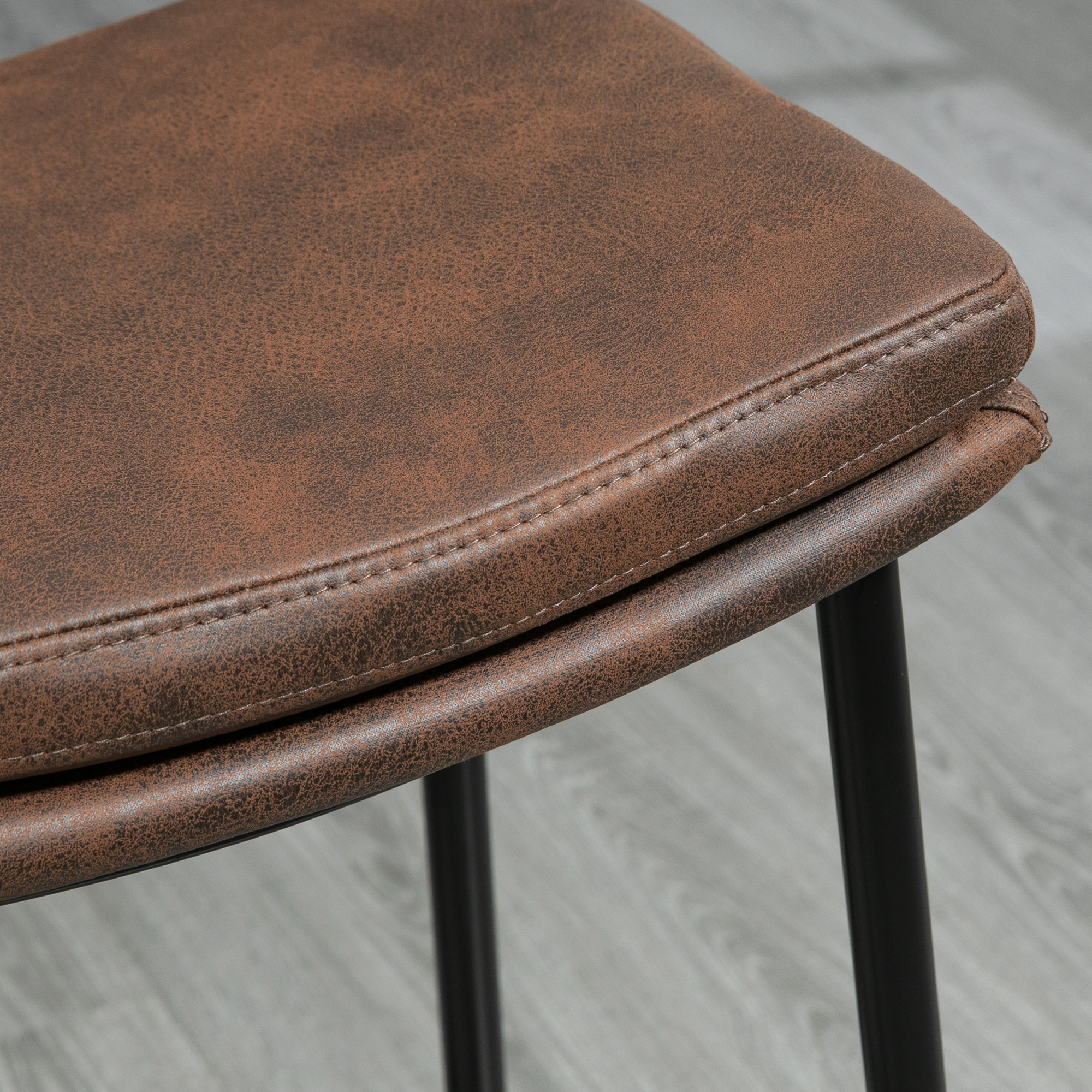 HOMCOM Breakfast Bar Stools Set of 2, Microfibre Upholstered Barstools, Industrial Bar Chairs with Curved Seat and Steel Frame for Dining Room, Kitchen, Brown 8