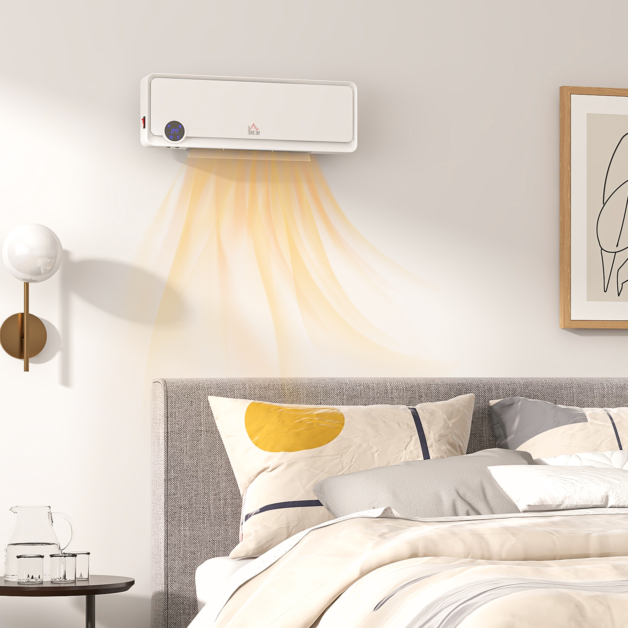 HOMCOM Wall Downflow Heater 2 Heat and Fan 1000W/2000W, Electric Space Heater with Timer Remote Oscillating, for Bedroom Home Office, White 2