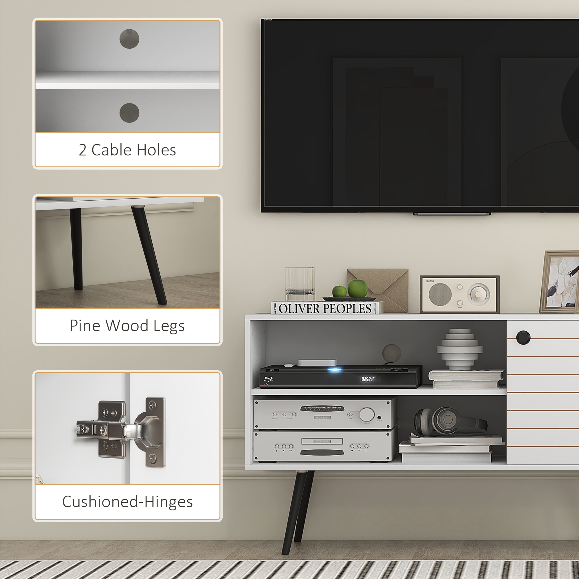 HOMCOM Duo Storage TV Unit, with Striped Door White 5