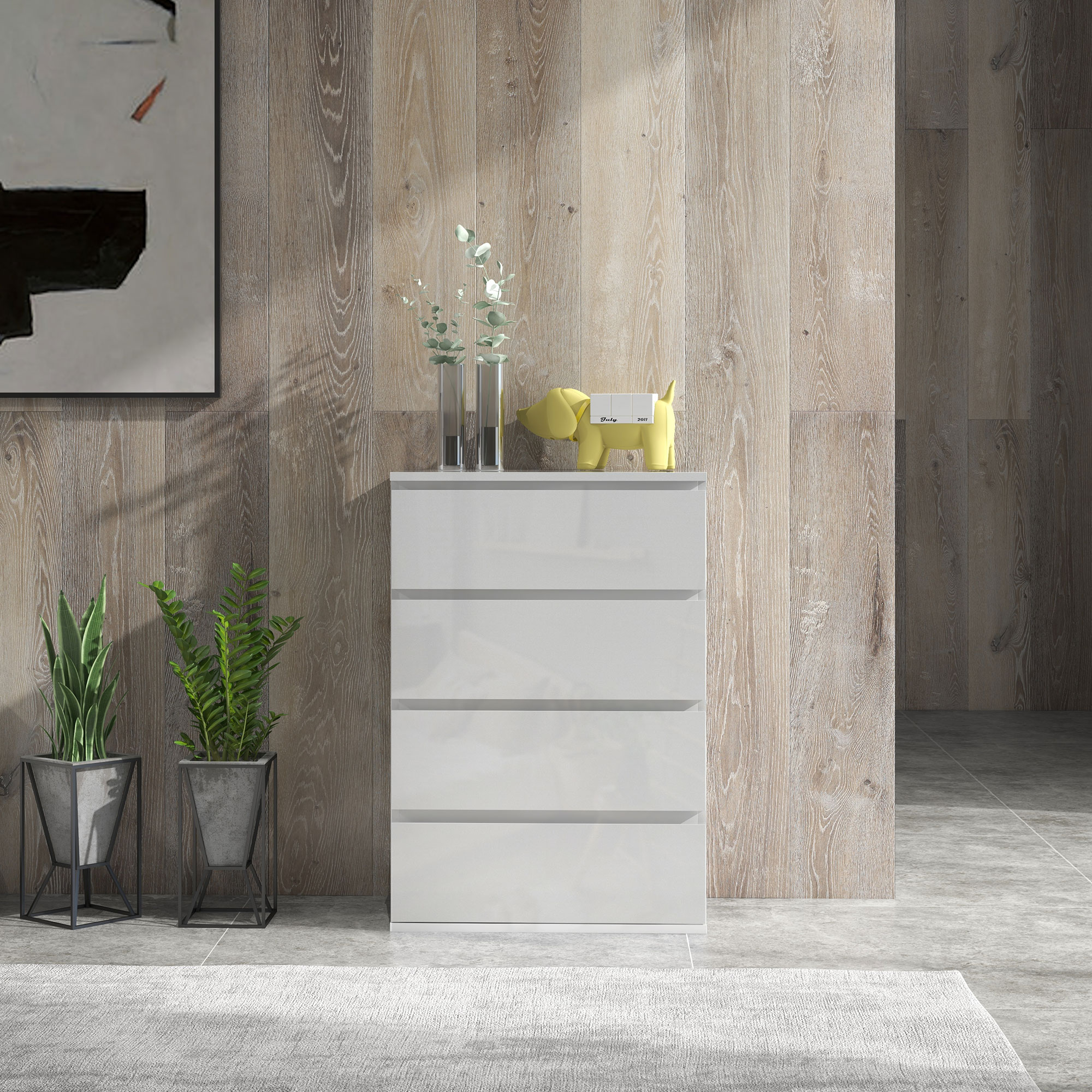 HOMCOM High Gloss Chest of Drawers, 4-Drawer Storage Cabinets, Modern Dresser for Bedroom, White 7