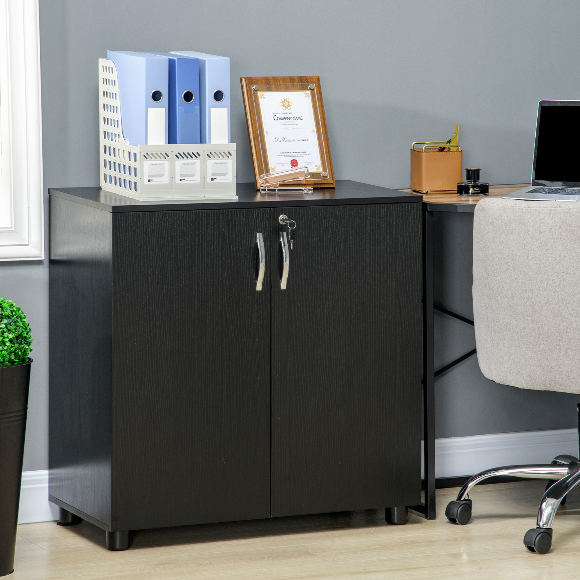 Vinsetto Two-Tier Locking Office Storage Cabinet Black 2