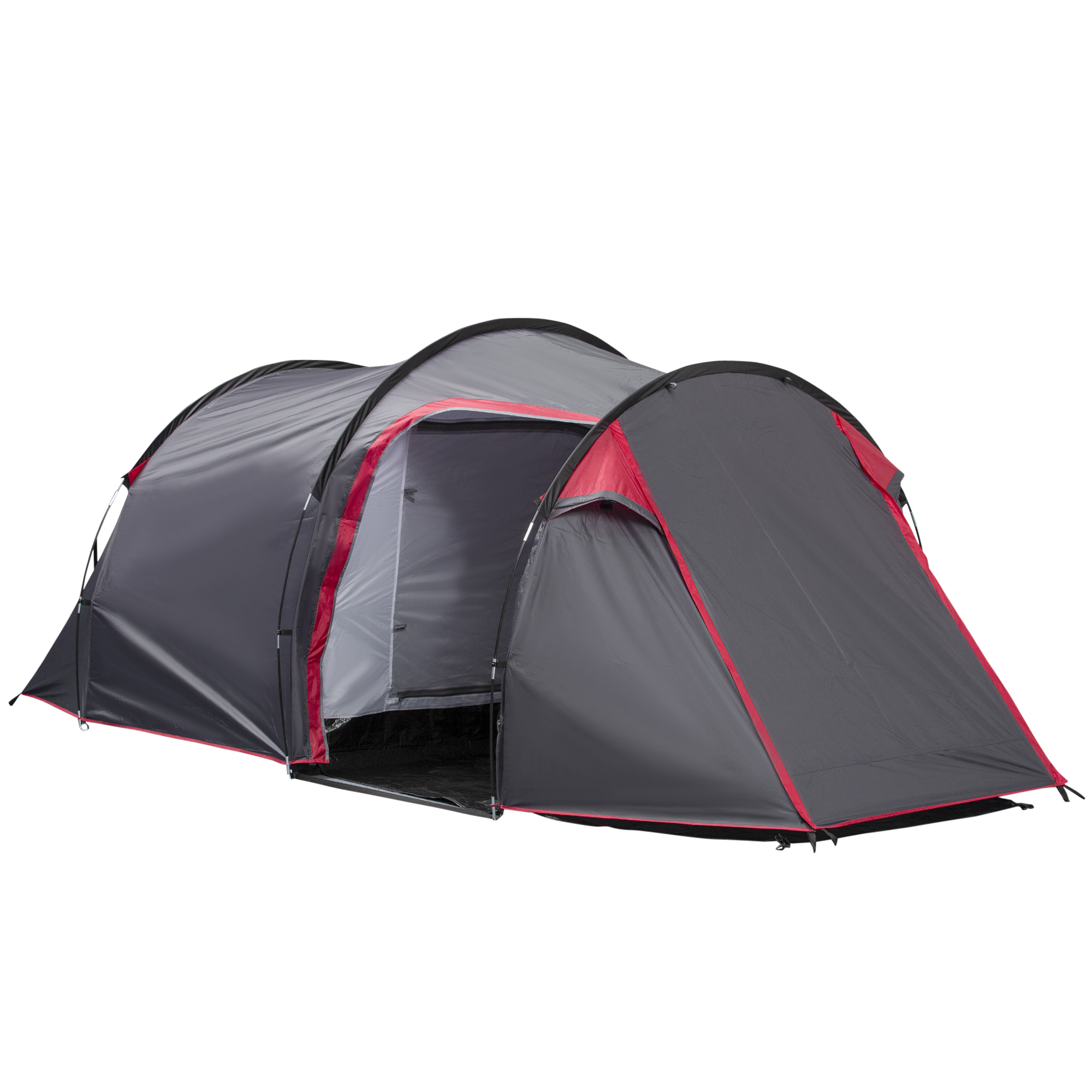 Outsunny Tente de camping familiale sas d'entrée 2-3 personnes 3 portes fenêtres 4,26L x 2,06l x 1,54H m fibre verre polyester PE girs foncé rose
