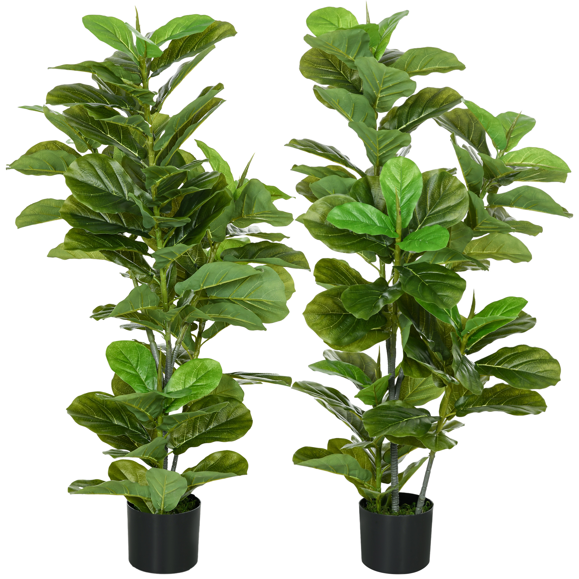 HOMCOM Conjunto de 2 Plantas Artificiales Decorativas 110x15 cm Árboles Artificiales de Ficus con 90 Hojas y Macetas Verde