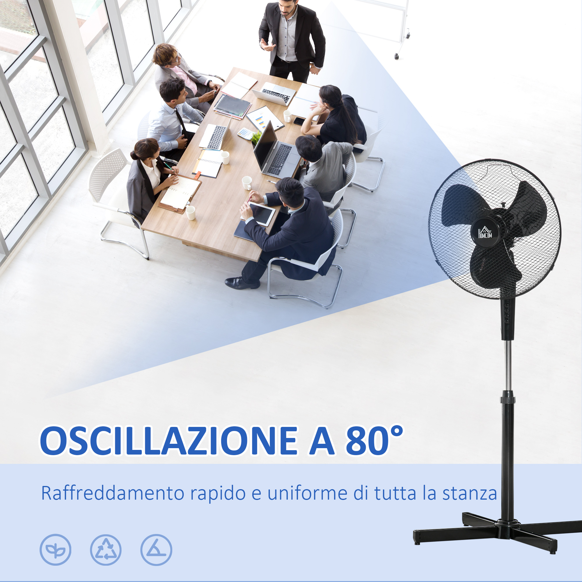 HOMCOM Ventilatore A Piantana A 3 Velocità Con Altezza Regolabile Angolo Di Inclinazione A 80 E Telecomando In Pp~824 045bk