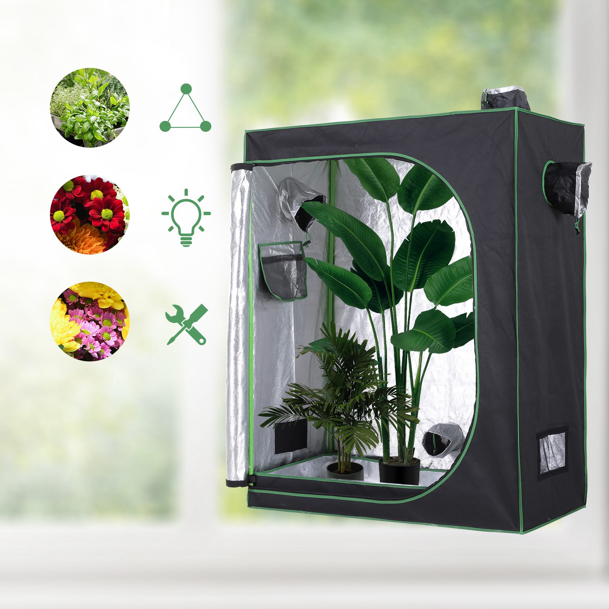 Outsunny Grow Tent Reflective Mylar Hydroponic with Adjustable Vents and Floor Tray for Indoor Plant Growing, 120 x 60 x 150 cm (47" x 23.5" W x 59") 2