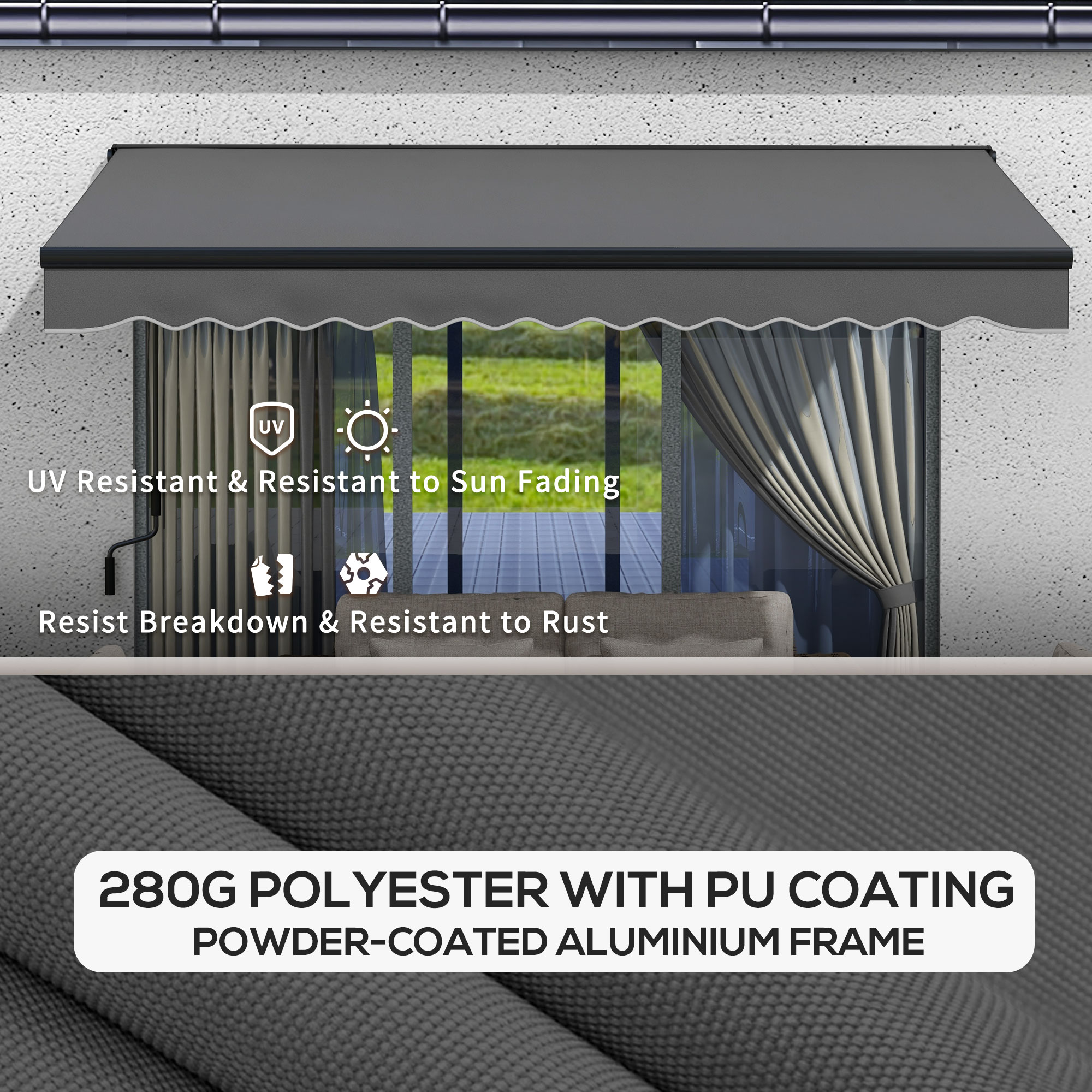 Outsunny 2.5 x 3.5m Aluminium Frame Electric Awning, with Remote Dark Grey 6